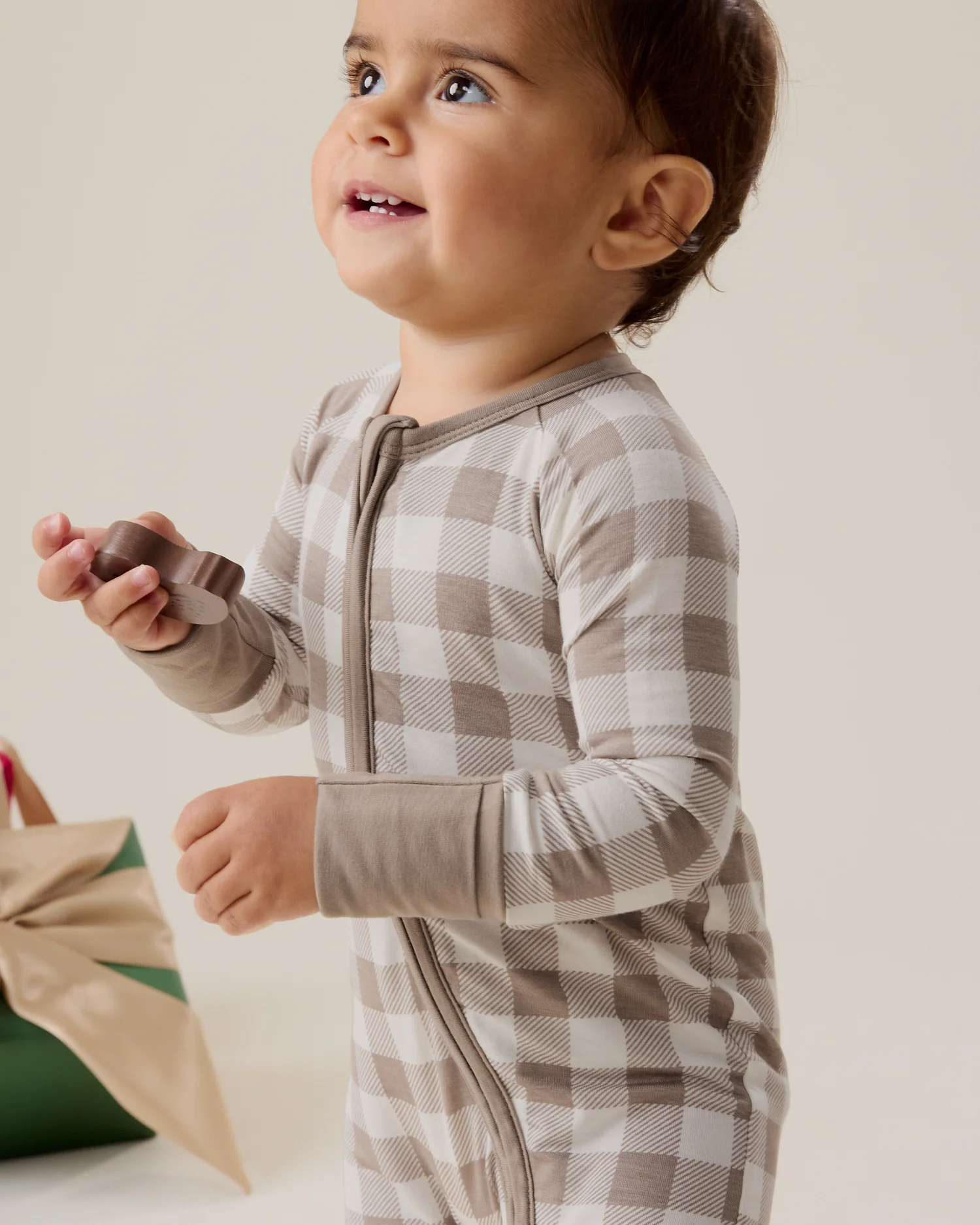 Bamboo Baby Pajama | Taupe Gingham - Image 2