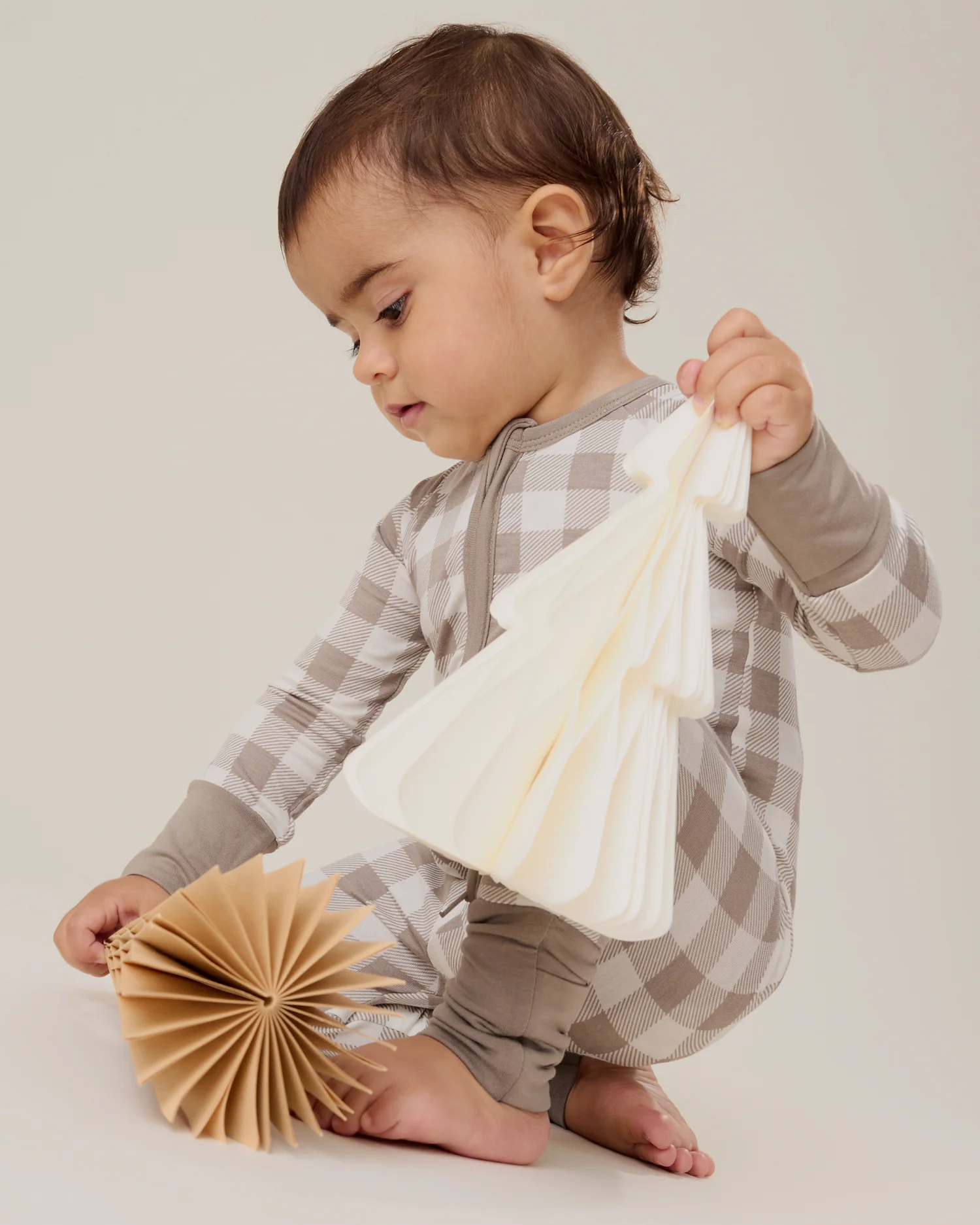 Bamboo Baby Pajama | Taupe Gingham - Image 4