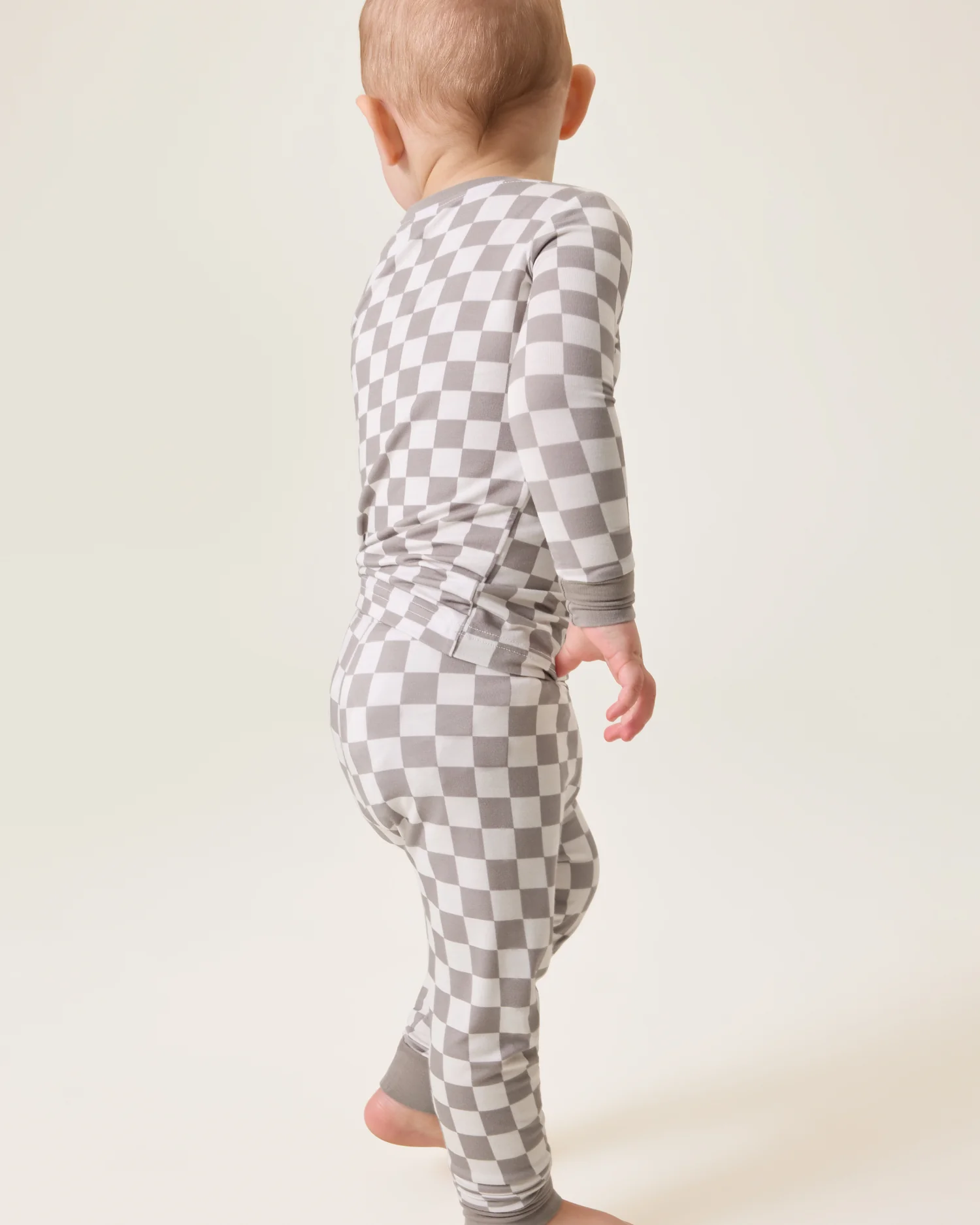 Bamboo Baby Two-Piece Pajama Set | Taupe Checker - Image 3