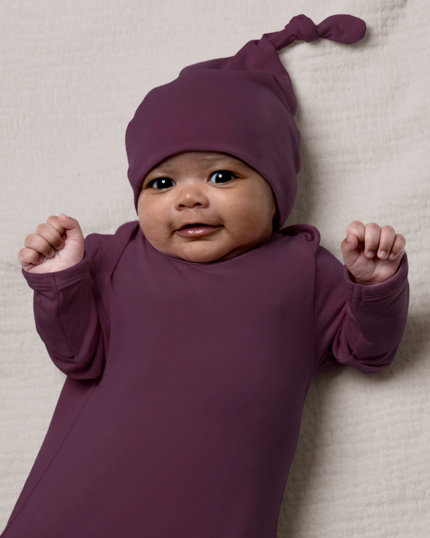 Bamboo Knotted Baby Gown & Hat | Burgundy Plum - Image 2
