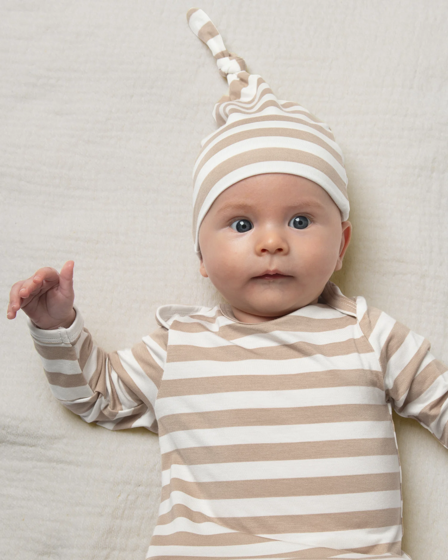 Bamboo Knotted Baby Gown & Hat | Fawn Stripe - Image 2