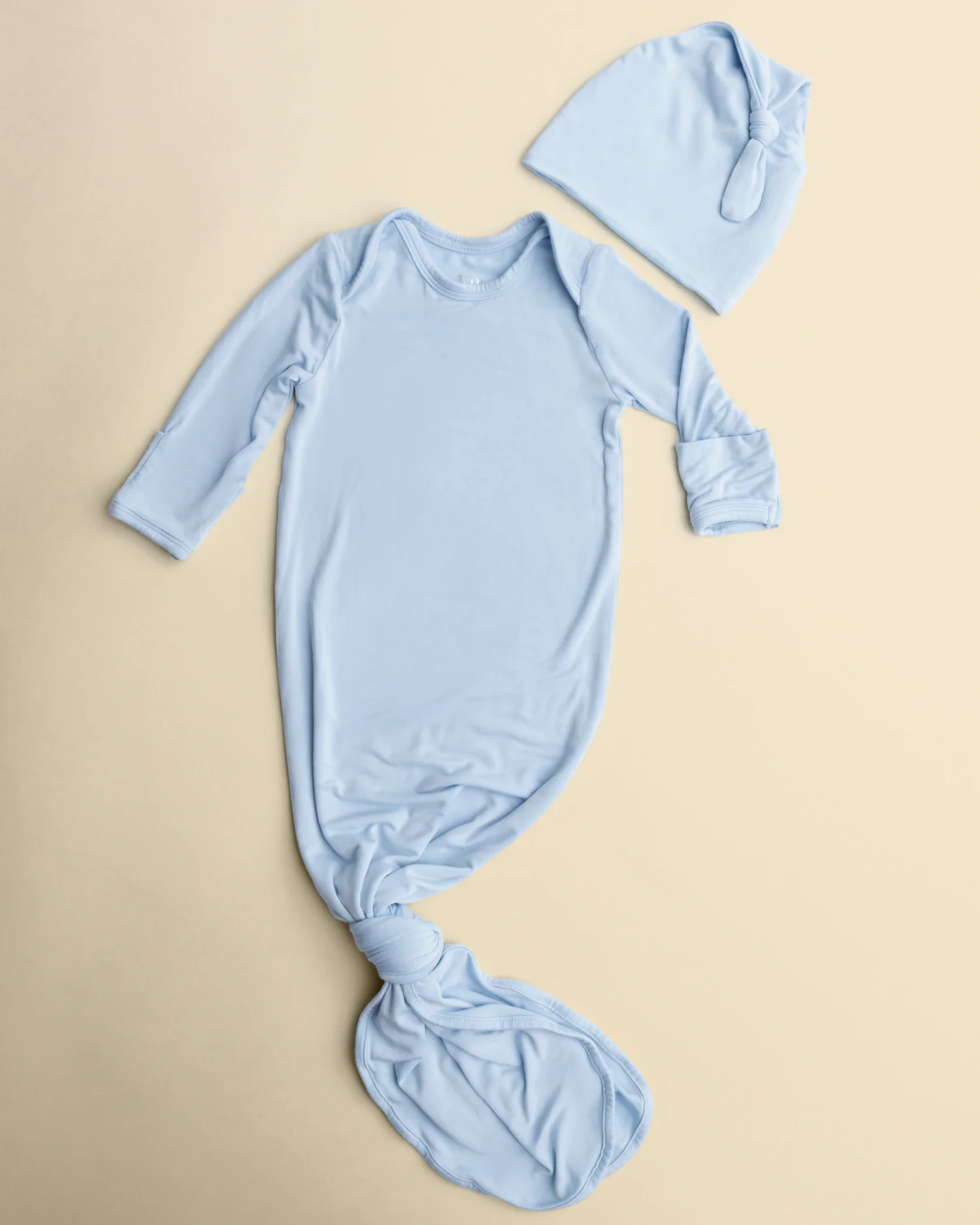 Bamboo Knotted Baby Gown & Hat | French Blue - Image 3