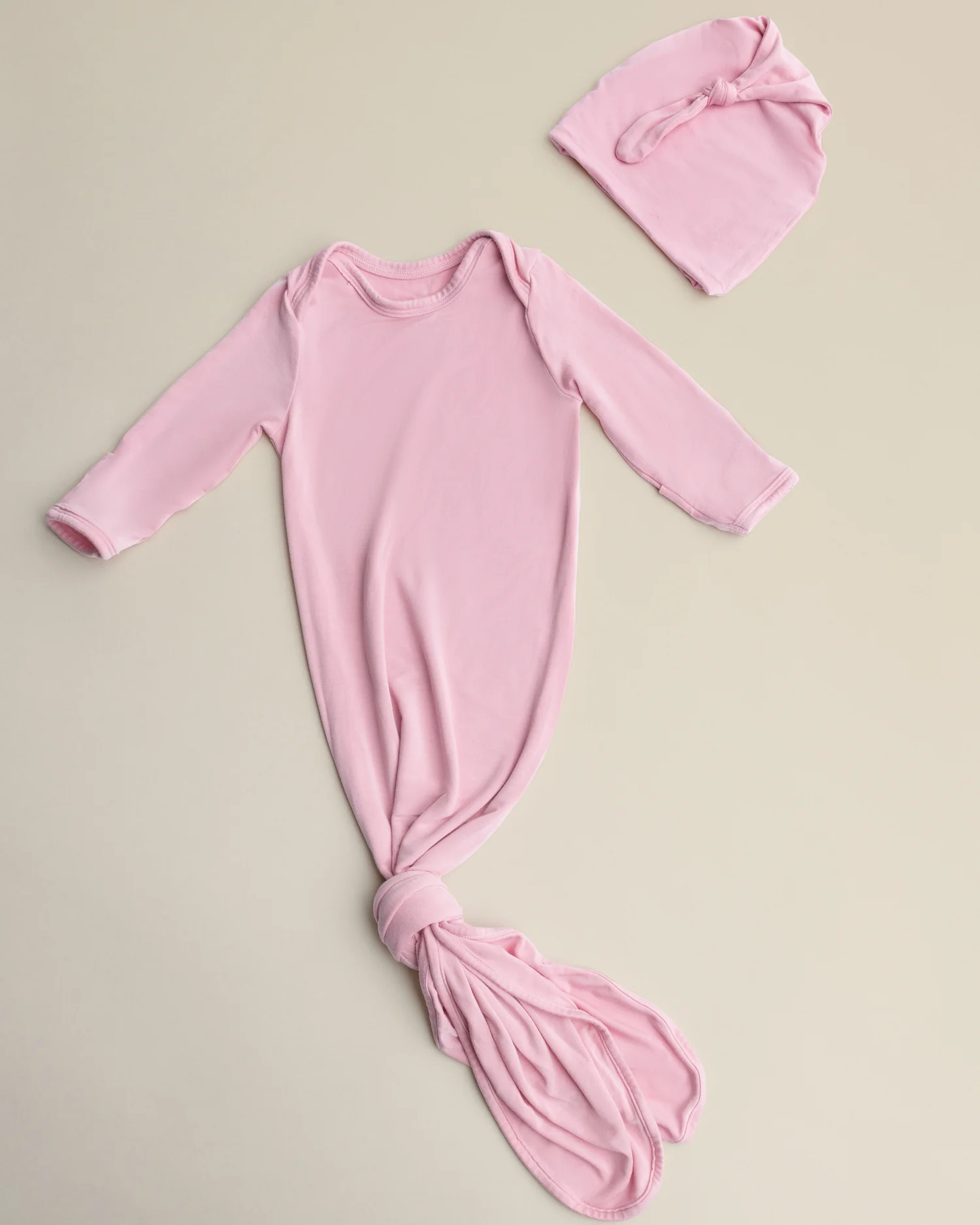 Bamboo Knotted Baby Gown & Hat | Light Mauve - Image 3