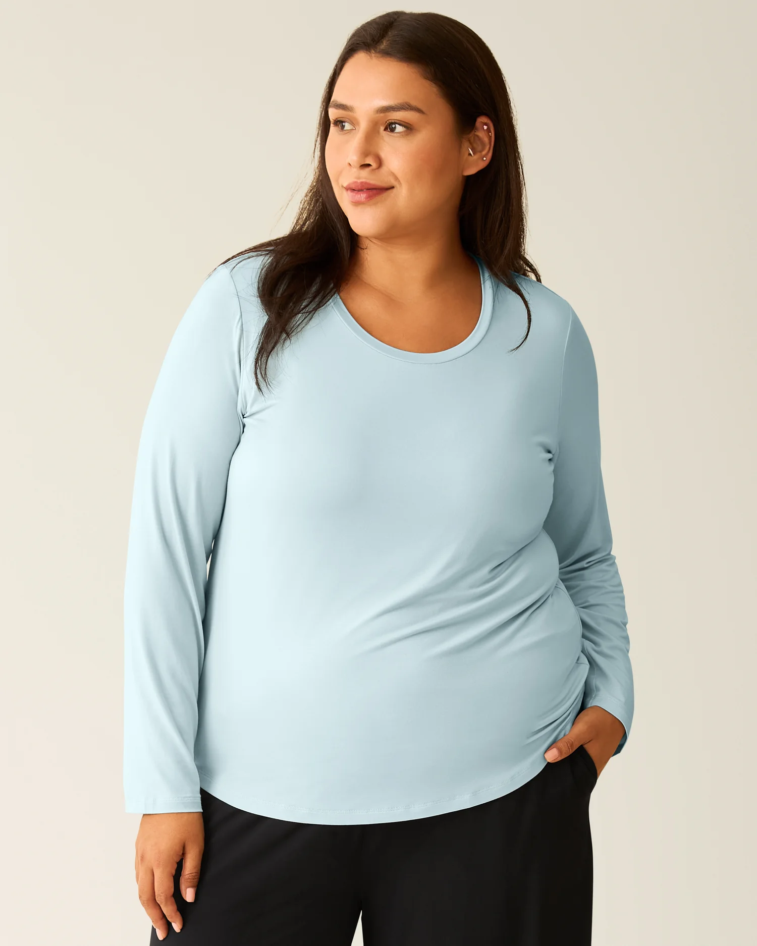 Bamboo Maternity & Nursing Long Sleeve T-shirt | Powder Blue - Image 5