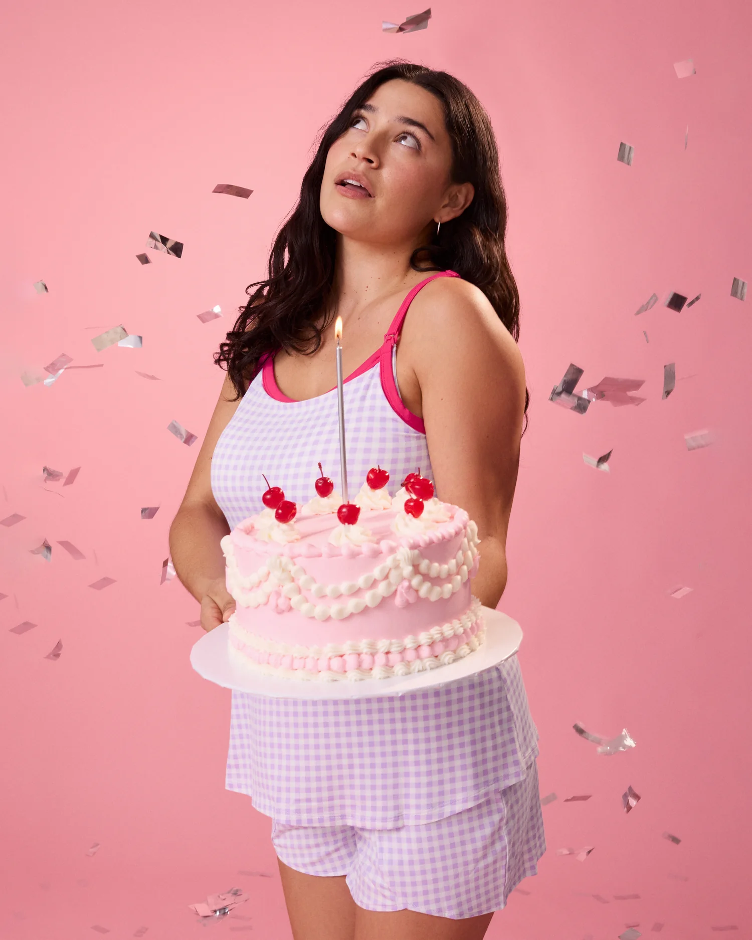 Bamboo Maternity & Postpartum Lounge Short | Lavender Gingham - Image 5