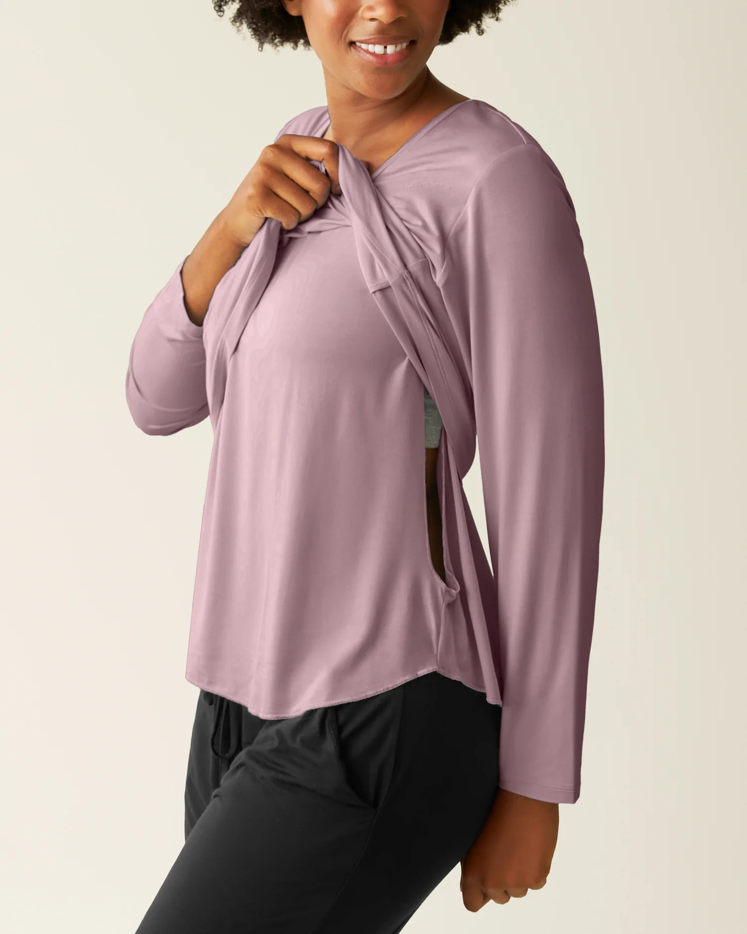 Bamboo Maternity & Nursing Long Sleeve T-shirt | Dusty Mauve - Image 2