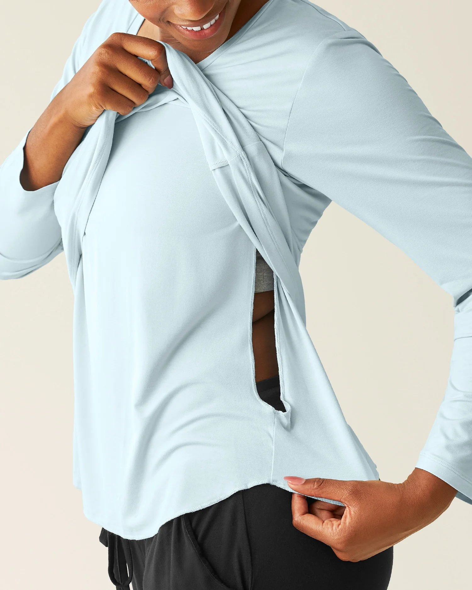 Bamboo Maternity & Nursing Long Sleeve T-shirt | Powder Blue - Image 2