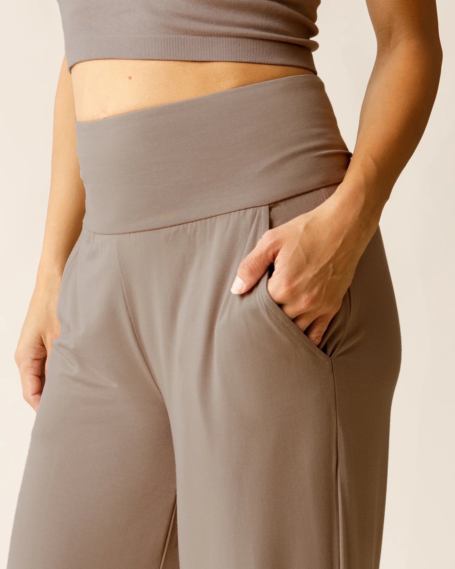 Bamboo Wide Leg Maternity & Postpartum Lounge Pant | Taupe - Image 4