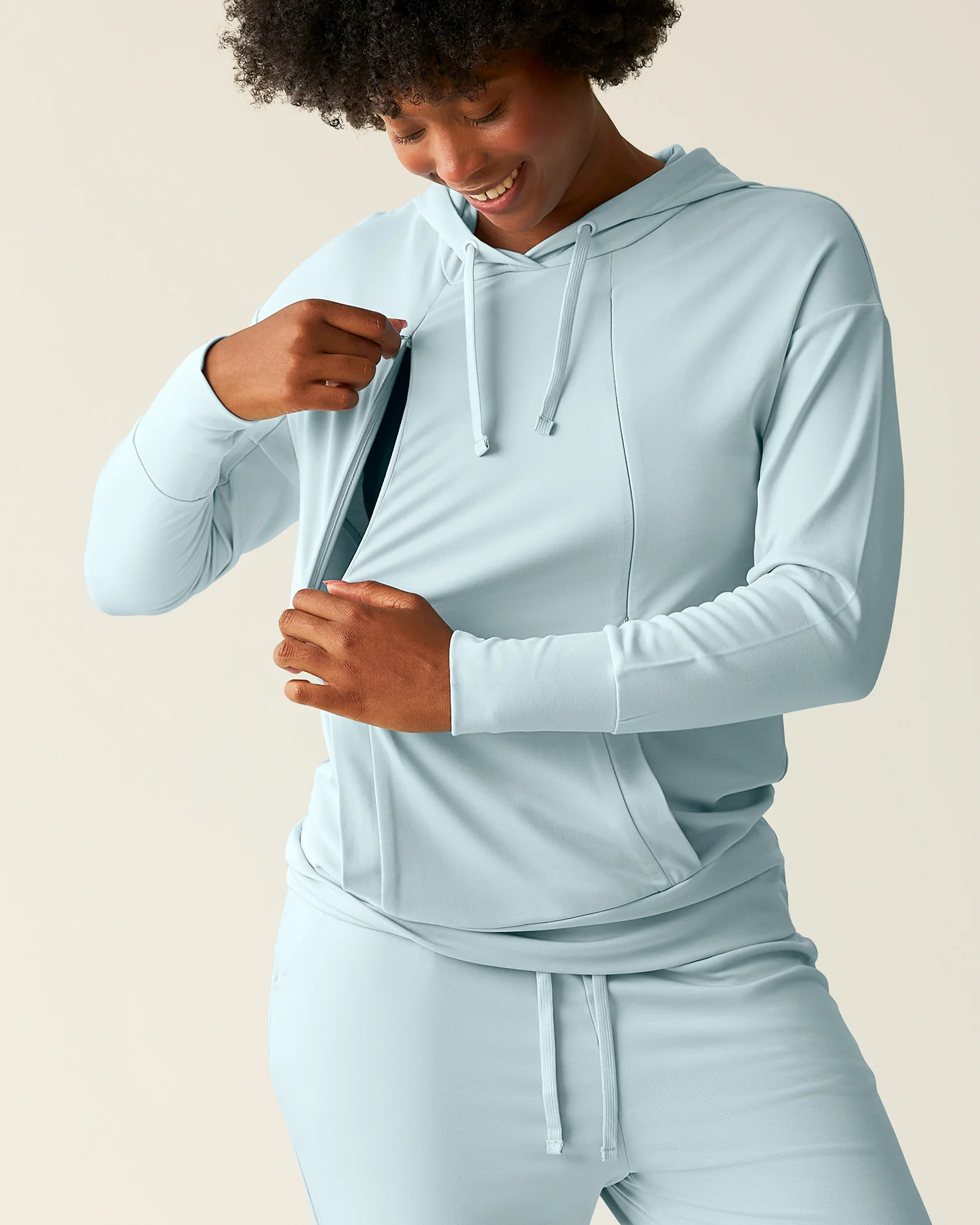 Brushed Bamboo Maternity & Nursing Hoodie | Powder Blue - Image 2