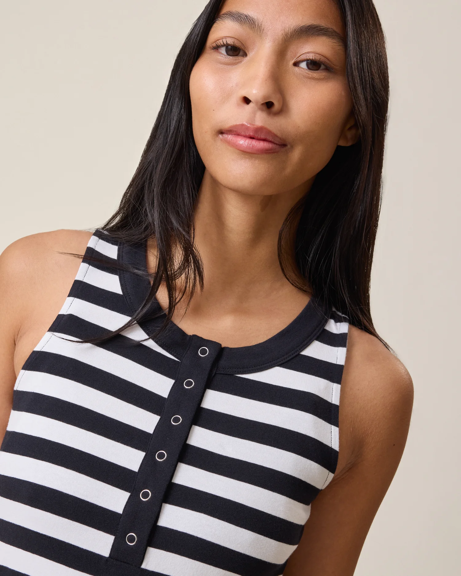 Charlotte Mixed Media Nursing Midi Dress | Black & White Stripe - Image 3