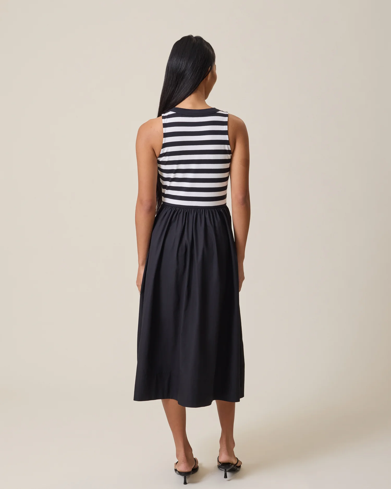 Charlotte Mixed Media Nursing Midi Dress | Black & White Stripe - Image 6