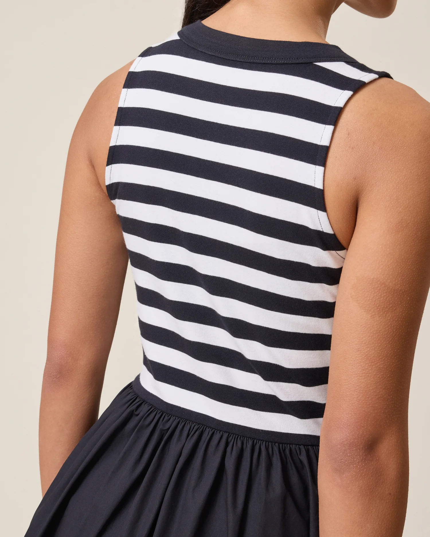 Charlotte Mixed Media Nursing Midi Dress | Black & White Stripe - Image 7