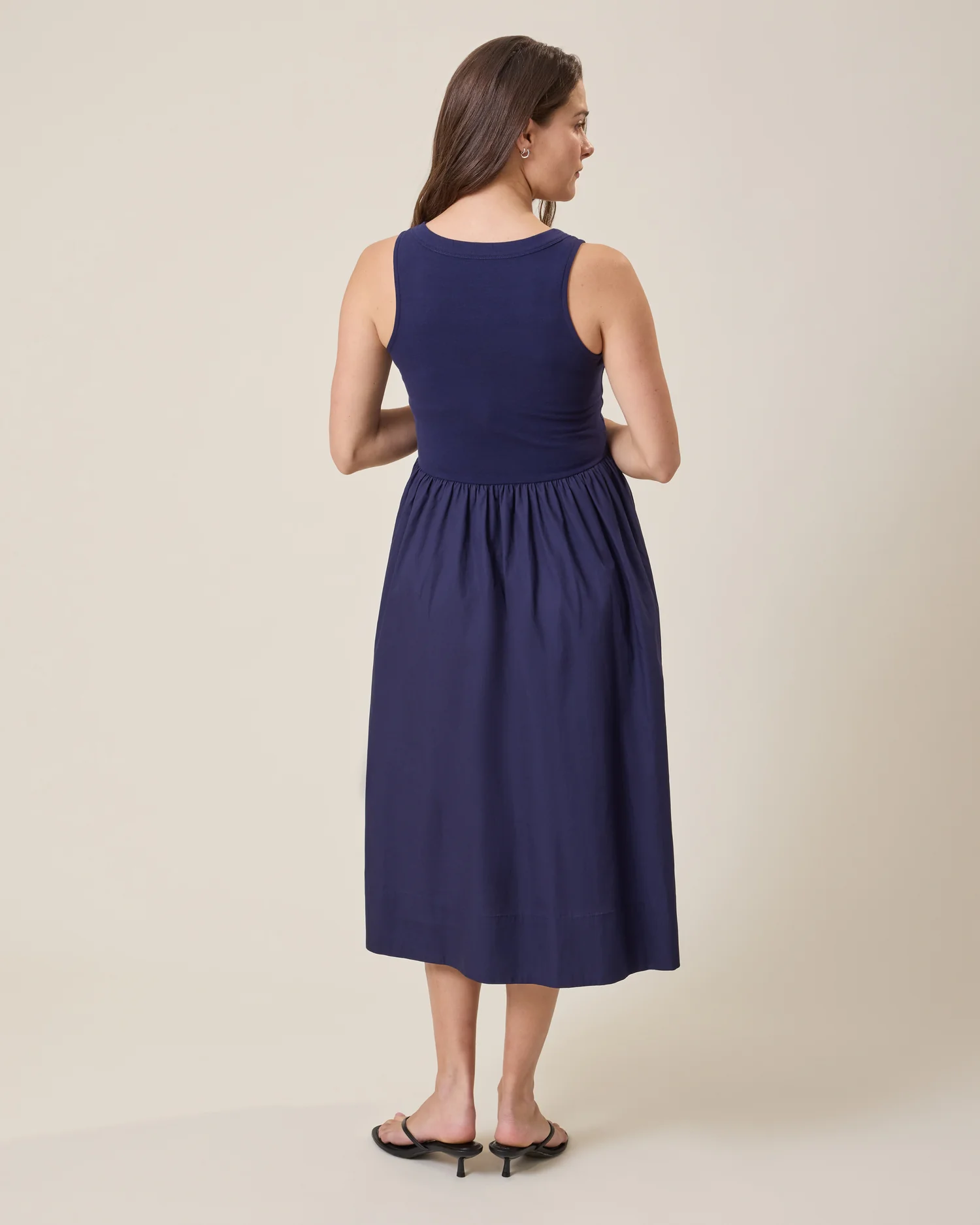 Charlotte Mixed Media Nursing Midi Dress | Navy - Image 7
