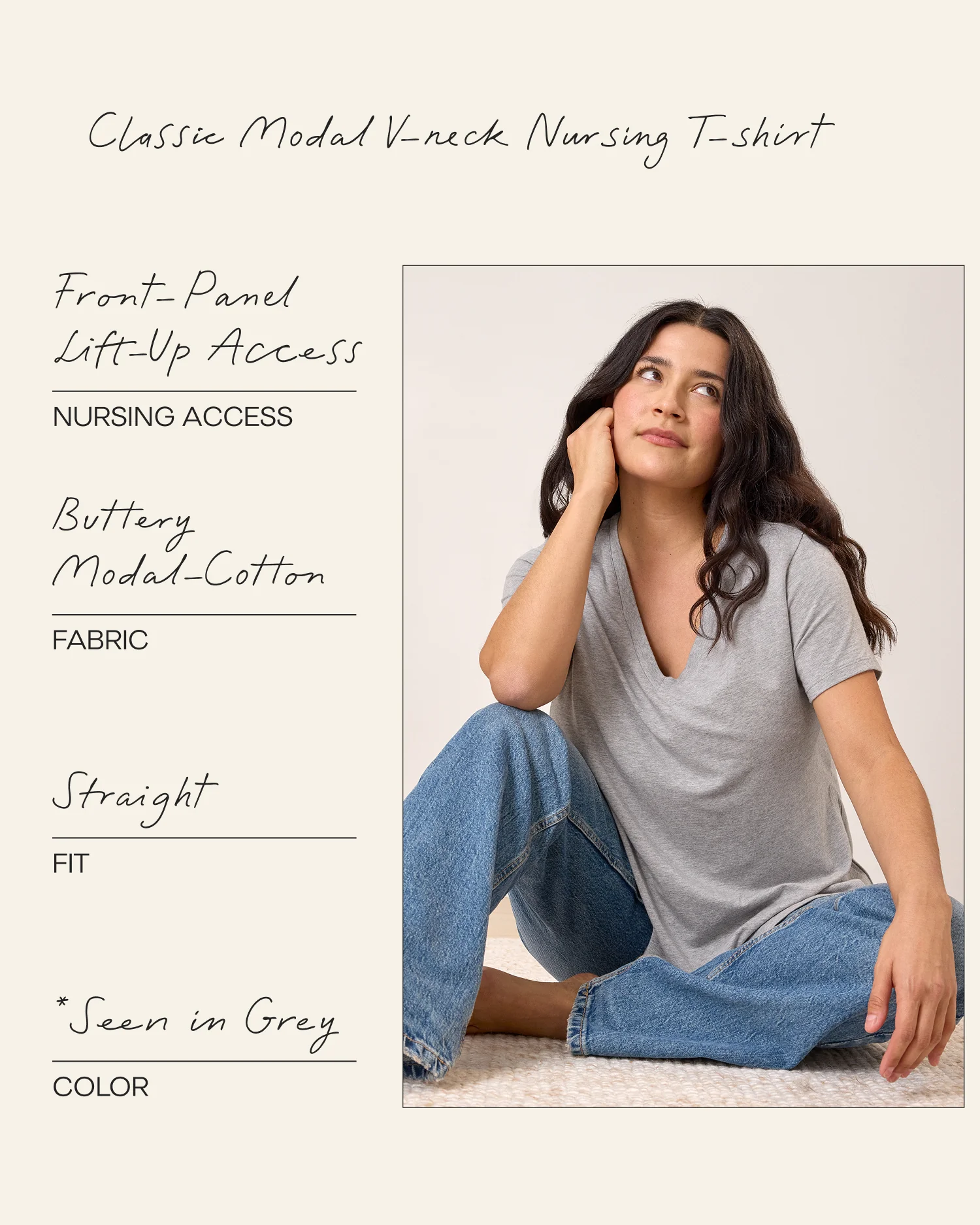 Classic Modal V-neck Nursing T-shirt | Black - Image 6
