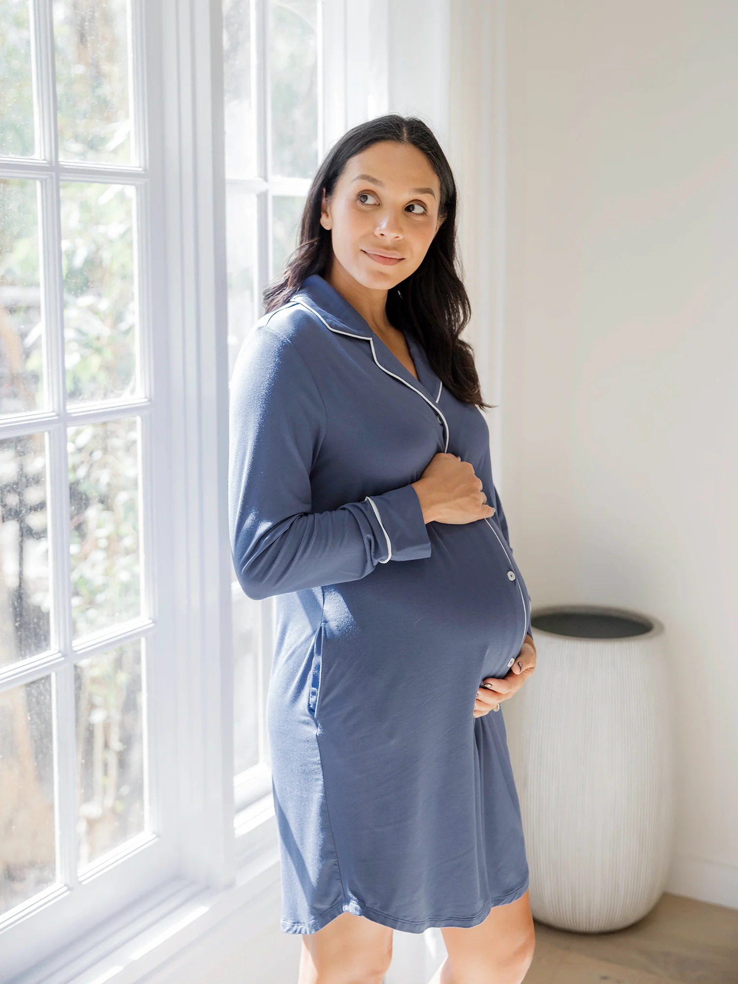 Clea Bamboo Long Sleeve Sleep Shirt | Slate Blue - Image 6