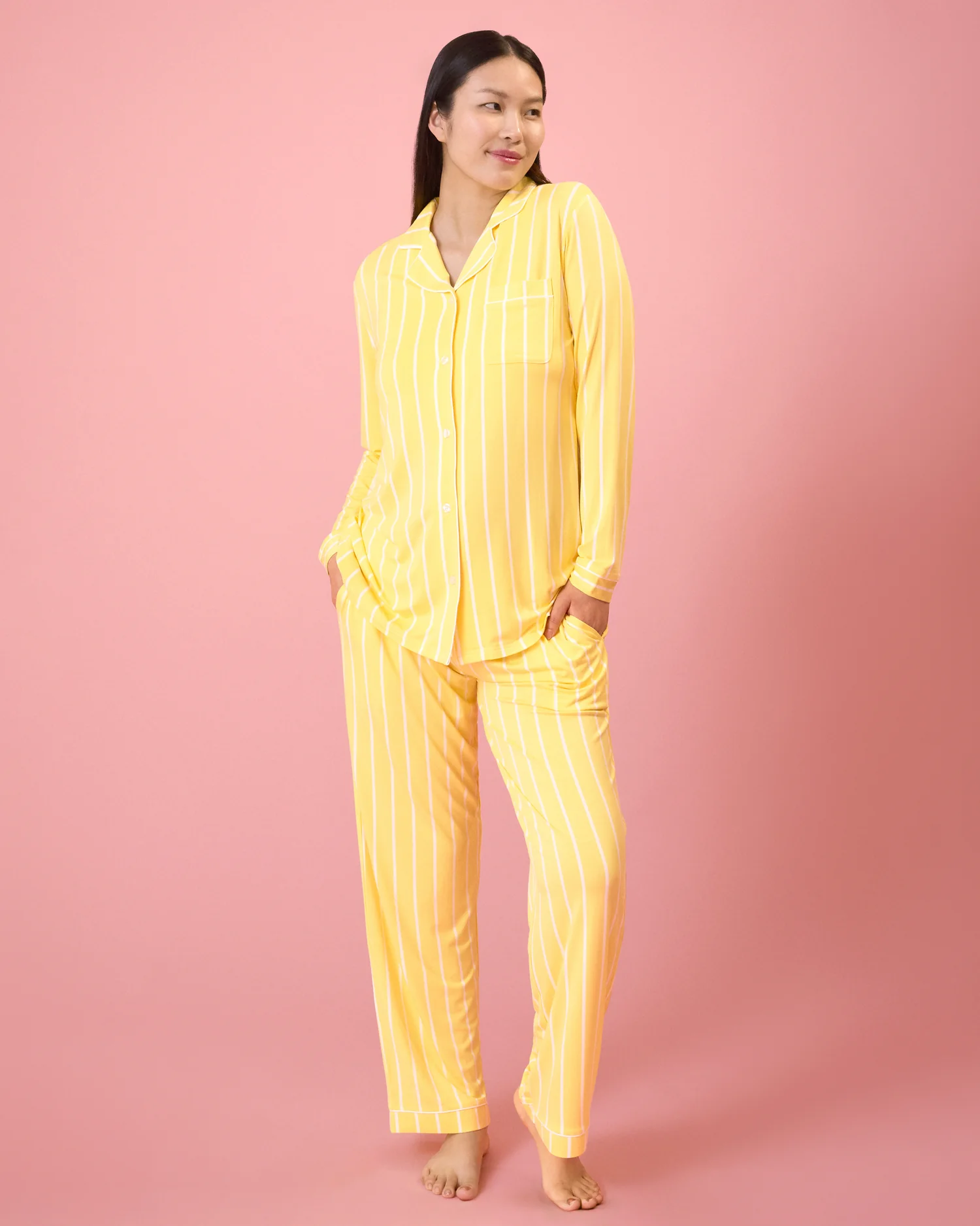 Clea Bamboo Long Sleeve Pajama Set | Dandelion Stripe