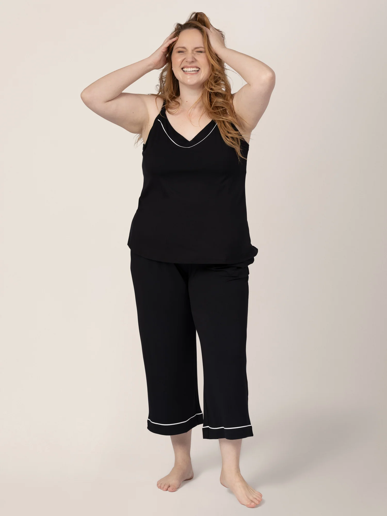 Clea Bamboo Nursing Tank & Capri Pajama Set | Black - Image 2