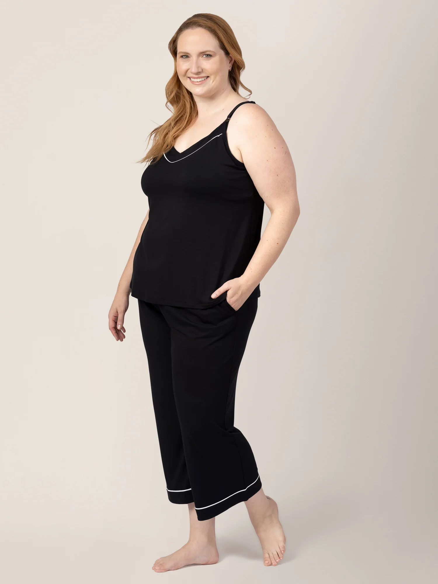 Clea Bamboo Nursing Tank & Capri Pajama Set | Black - Image 3