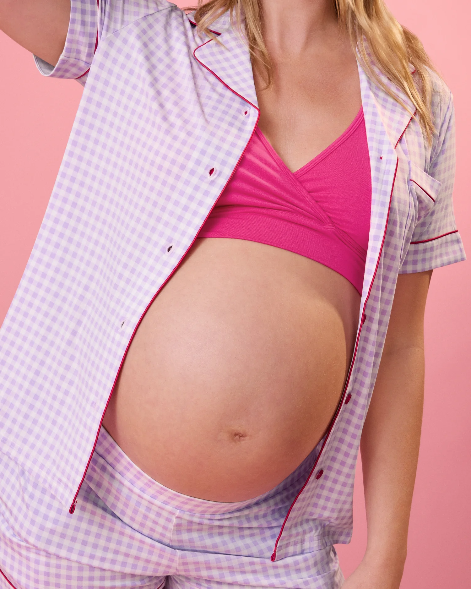 Clea Bamboo Short Sleeve Pajama Set | Lavender Gingham - Image 5
