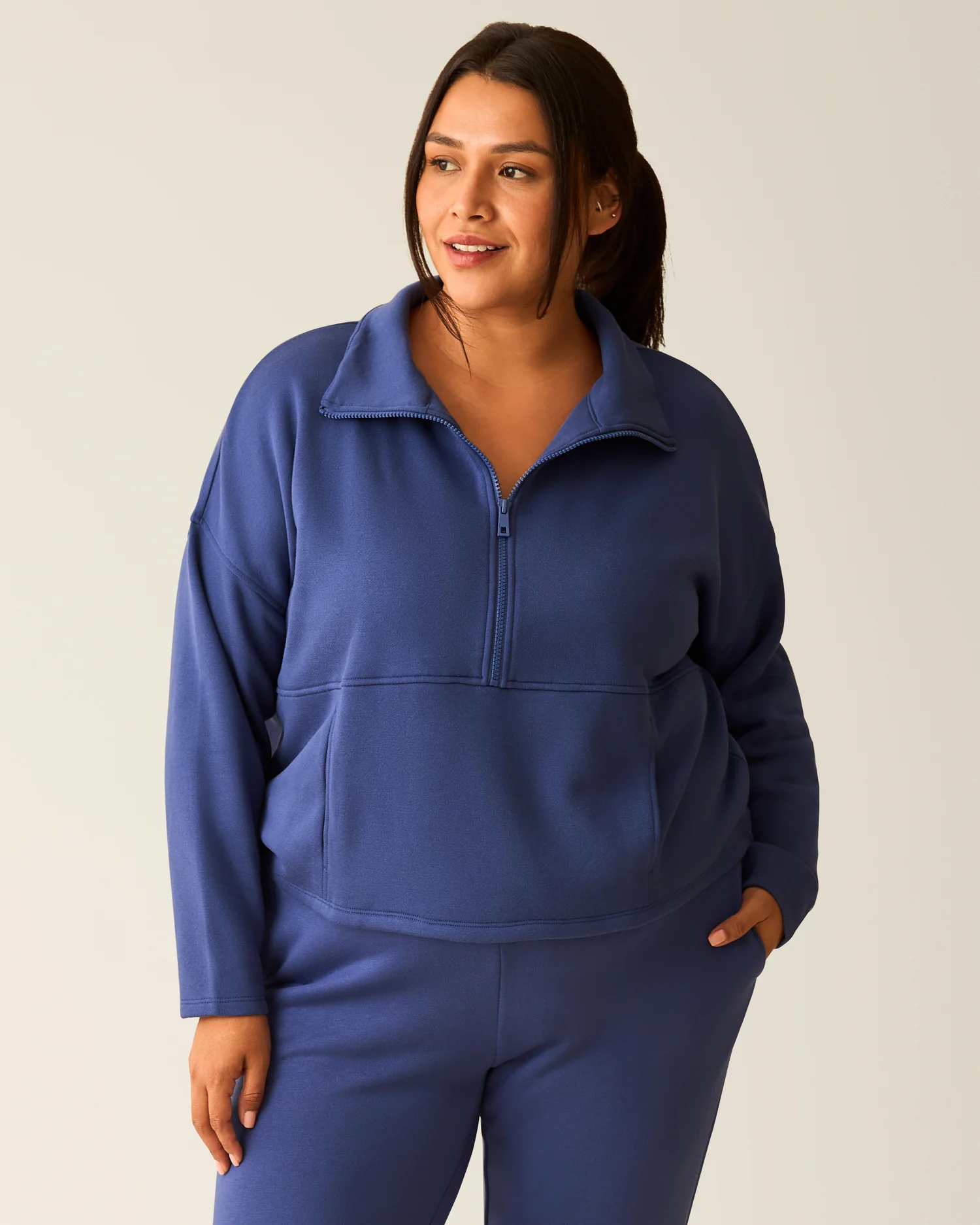 Cloud Fleece Half Zip Nursing Pullover | Deep Blue - Image 5