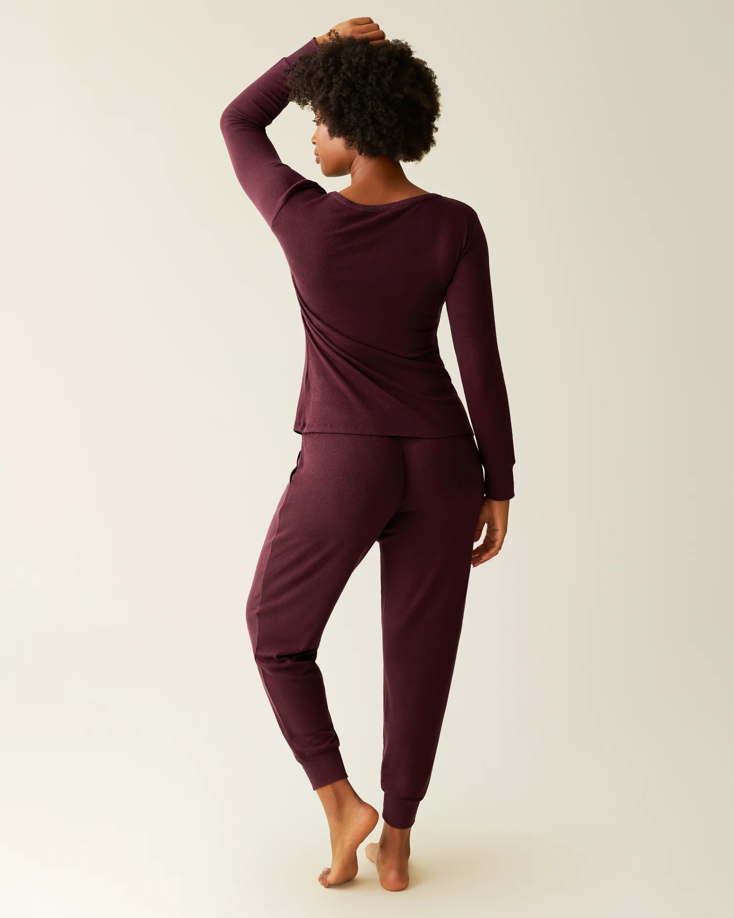 CozyKnit Nursing Pajama & Lounge Set | Deep Burgundy - Image 3