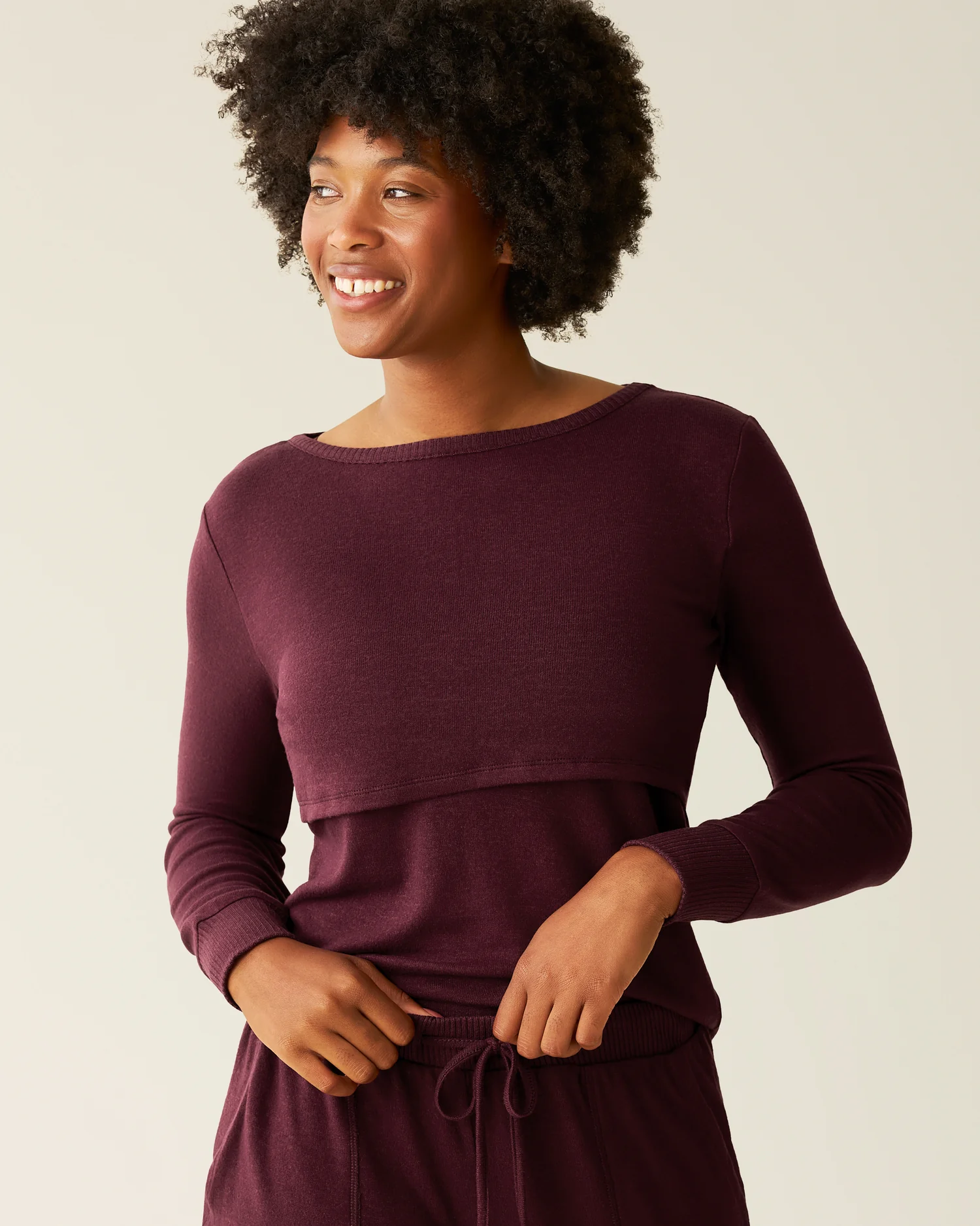 CozyKnit Nursing Pajama & Lounge Set | Deep Burgundy - Image 4