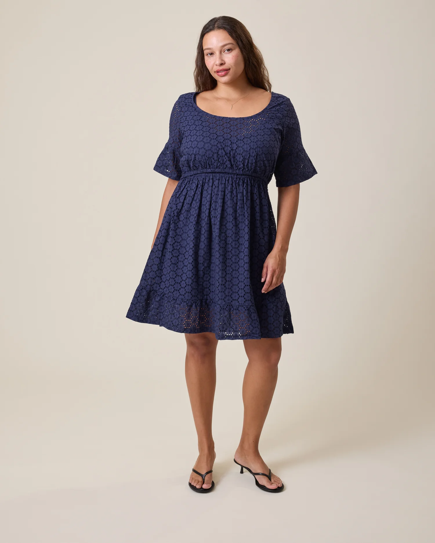 Dahlia Eyelet Maternity & Nursing Dress | Navy