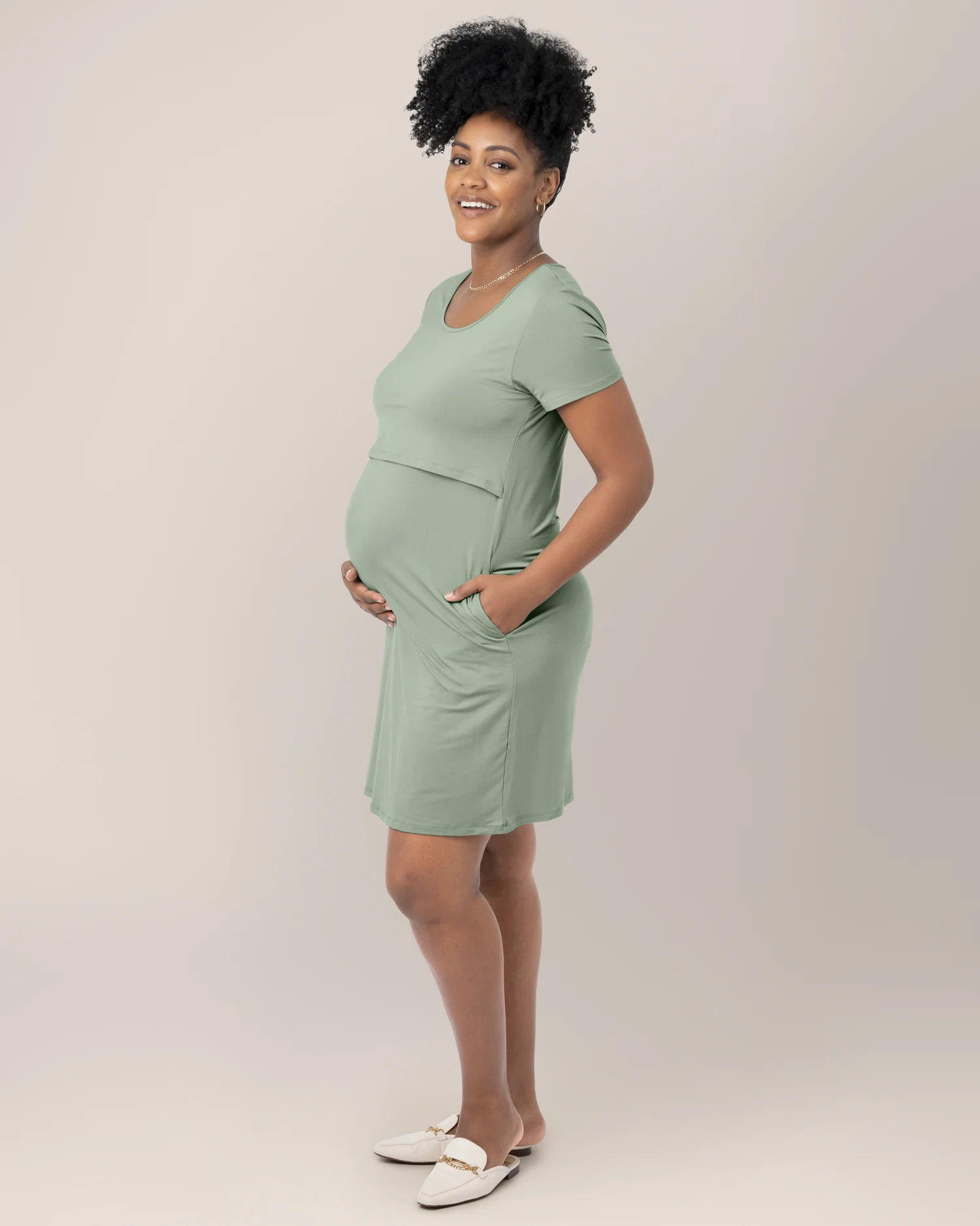 Eleanora Bamboo Maternity & Nursing Dress | Aqua Mist - Image 3
