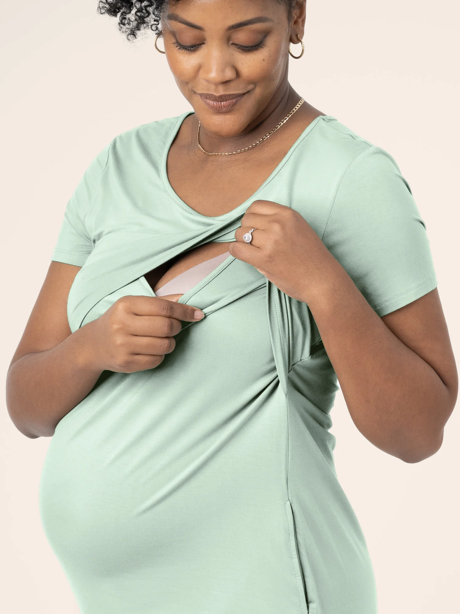 Eleanora Bamboo Maternity & Nursing Dress | Soft Mint - Image 4