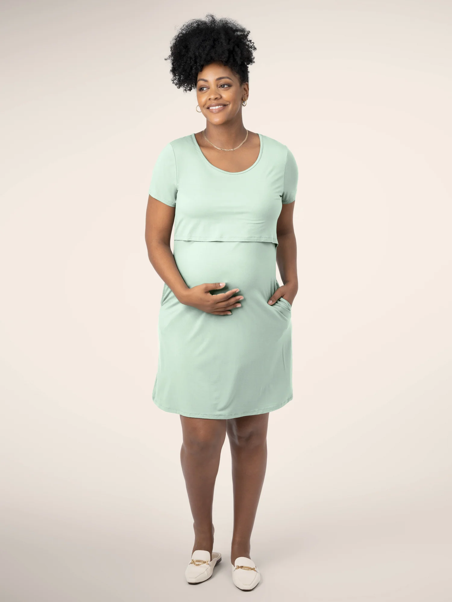 Eleanora Bamboo Maternity & Nursing Dress | Soft Mint - Image 5
