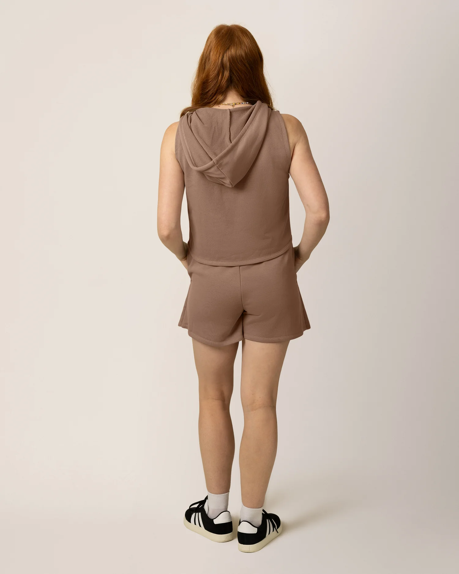 French Terry Sleeveless Nursing Hoodie | Taupe - Image 4