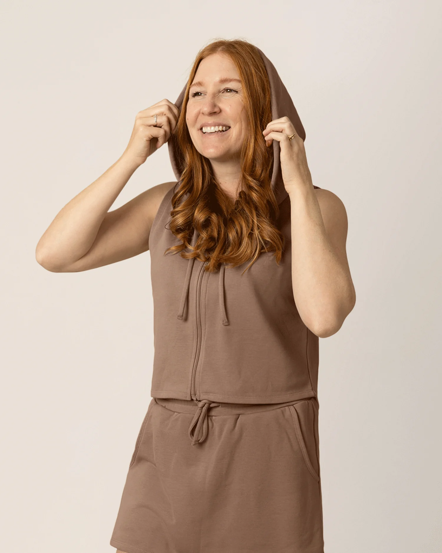 French Terry Sleeveless Nursing Hoodie | Taupe