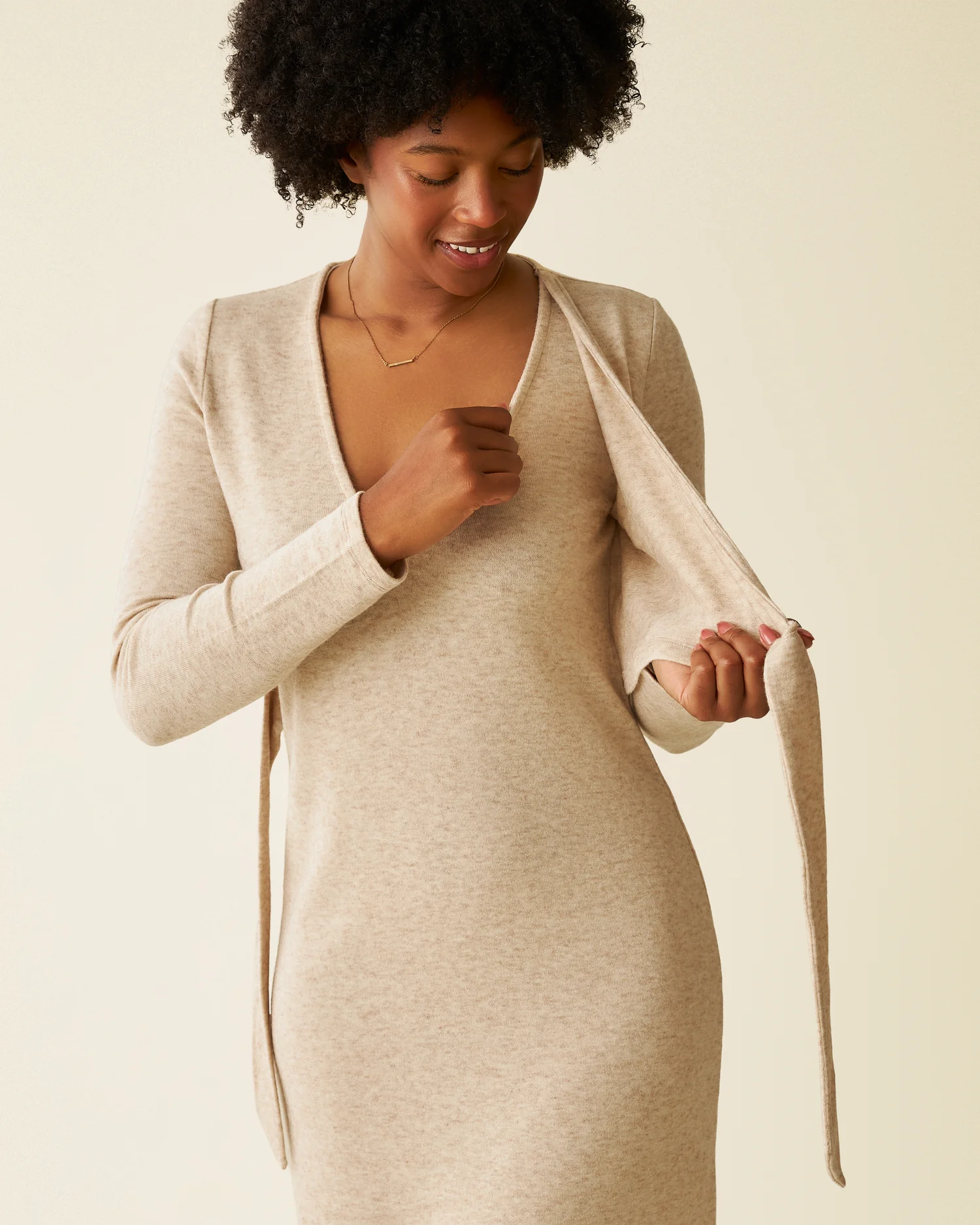 Kate Nursing Wrap Sweater Dress | Oat - Image 2