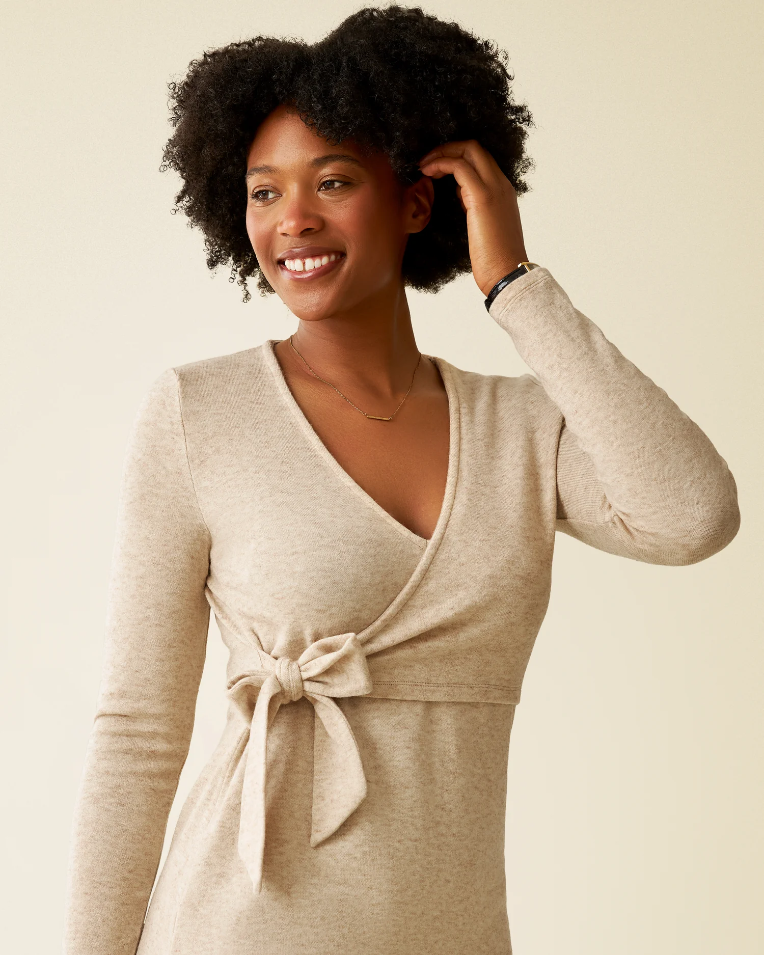 Kate Nursing Wrap Sweater Dress | Oat - Image 3