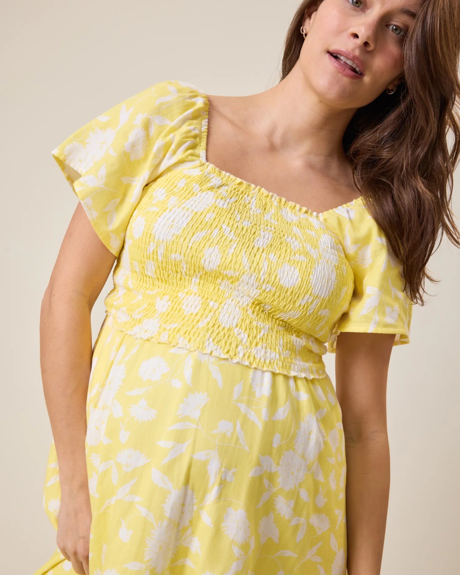 Lola Smocked Maternity & Nursing Midi Dress | Yellow Floral - Image 4