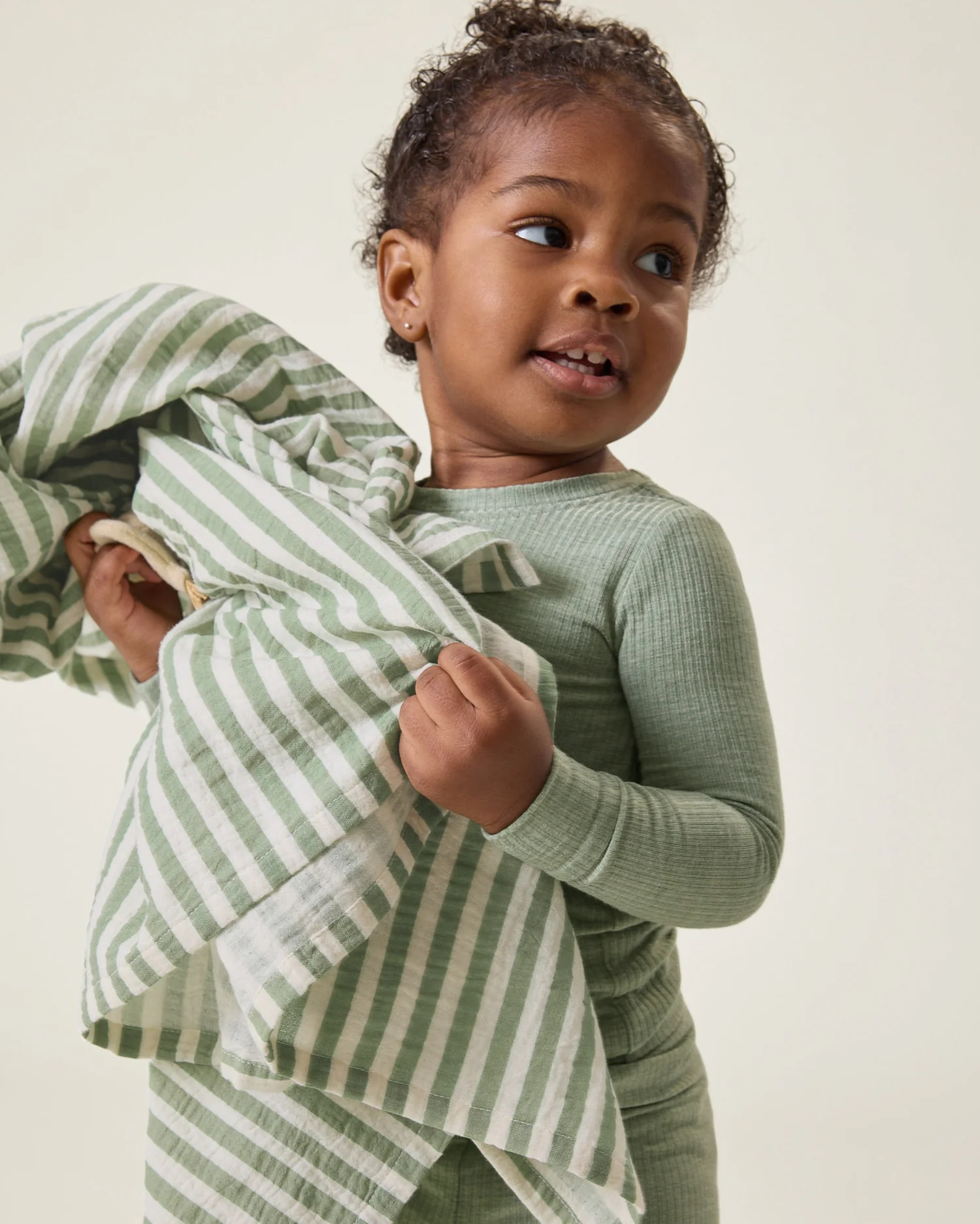 Organic Muslin Swaddle | Sage Stripe - Image 4