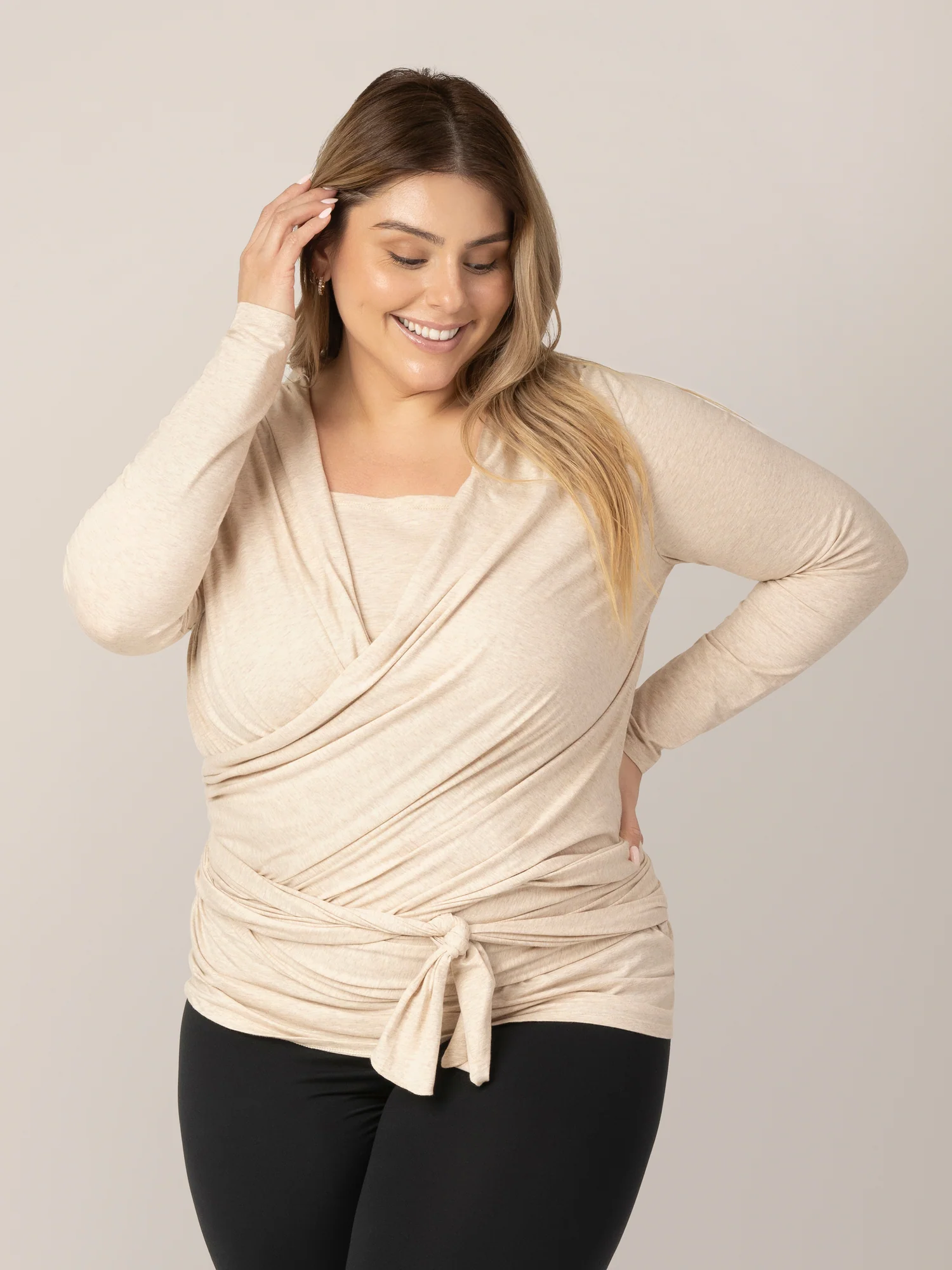Organic Cotton Skin to Skin Long Sleeve Wrap Top | Oatmeal Heather - Image 6