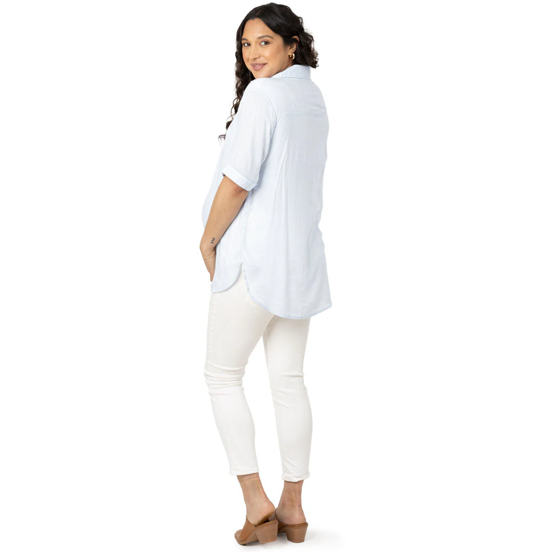 Oversized Nursing & Maternity Collared Top | Blue Pinstripe - Image 5