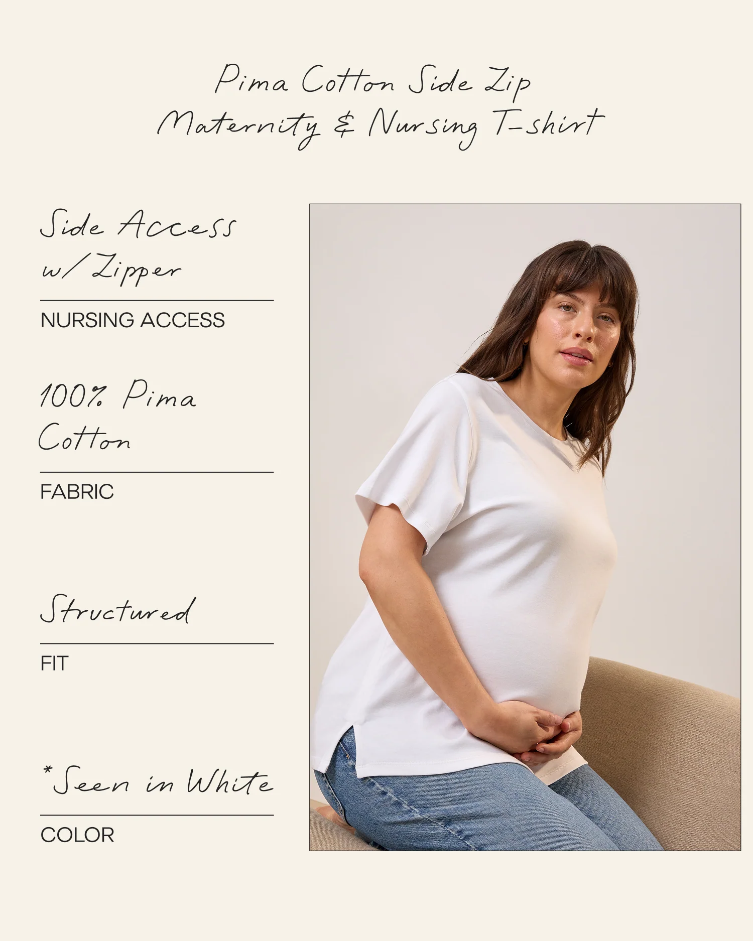 Pima Cotton Side Zip Maternity & Nursing T-shirt | White - Image 7