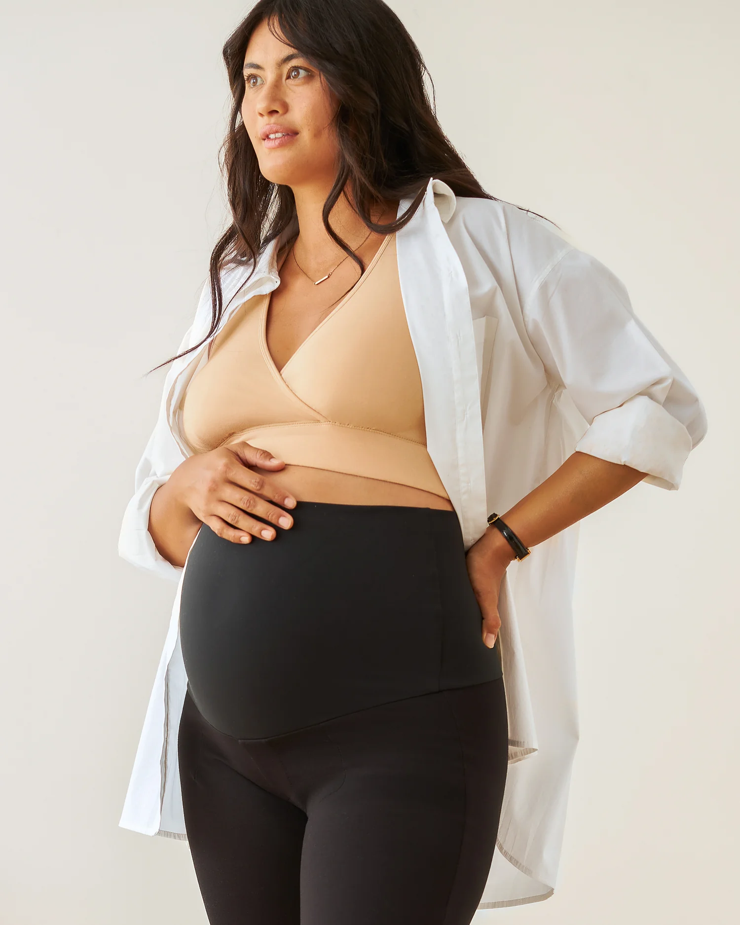 Poplin Maternity & Nursing Button Up Shirt | White - Image 3