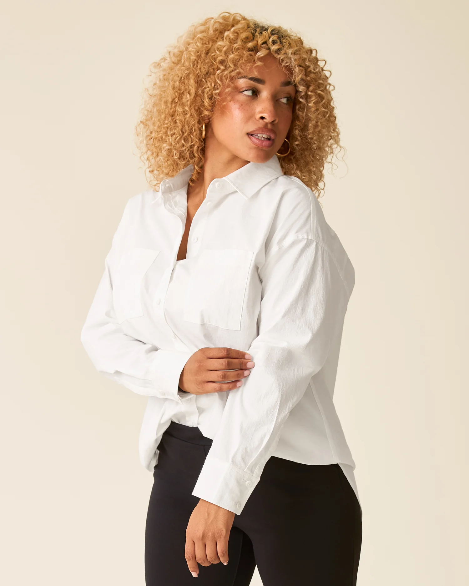 Poplin Maternity & Nursing Button Up Shirt | White - Image 5