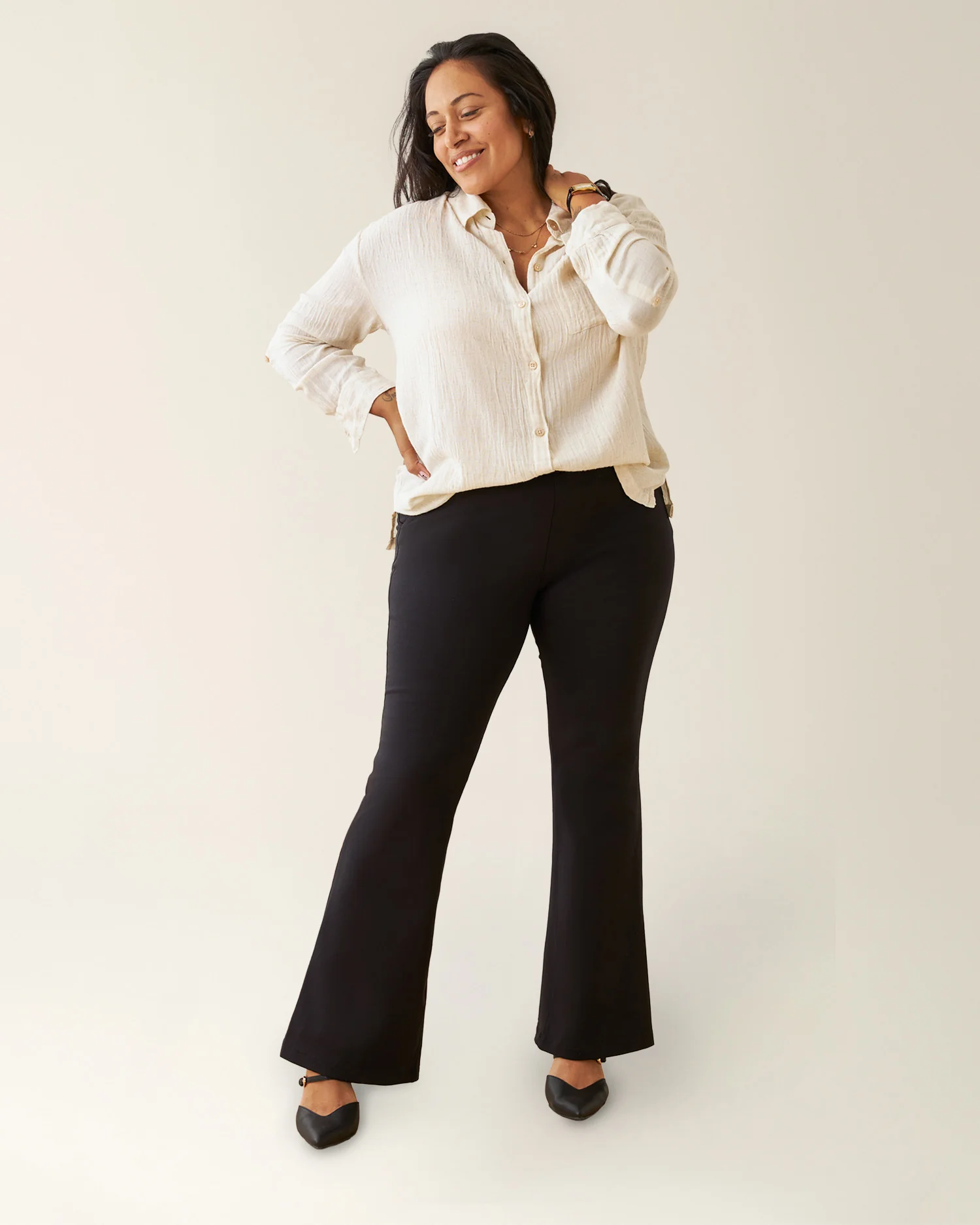 Postpartum Ponte Flare Pant | Black - Image 2