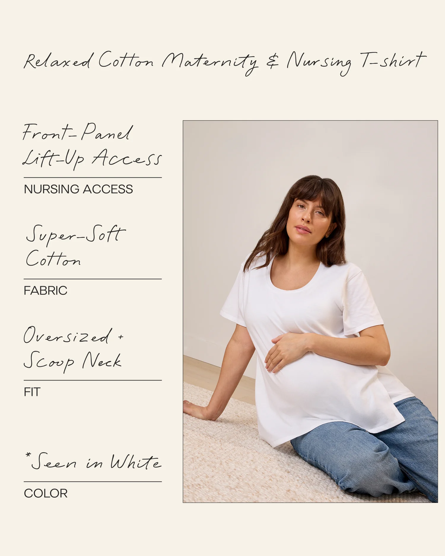 Relaxed Cotton Maternity & Nursing T-shirt | White & Black Stripe - Image 7