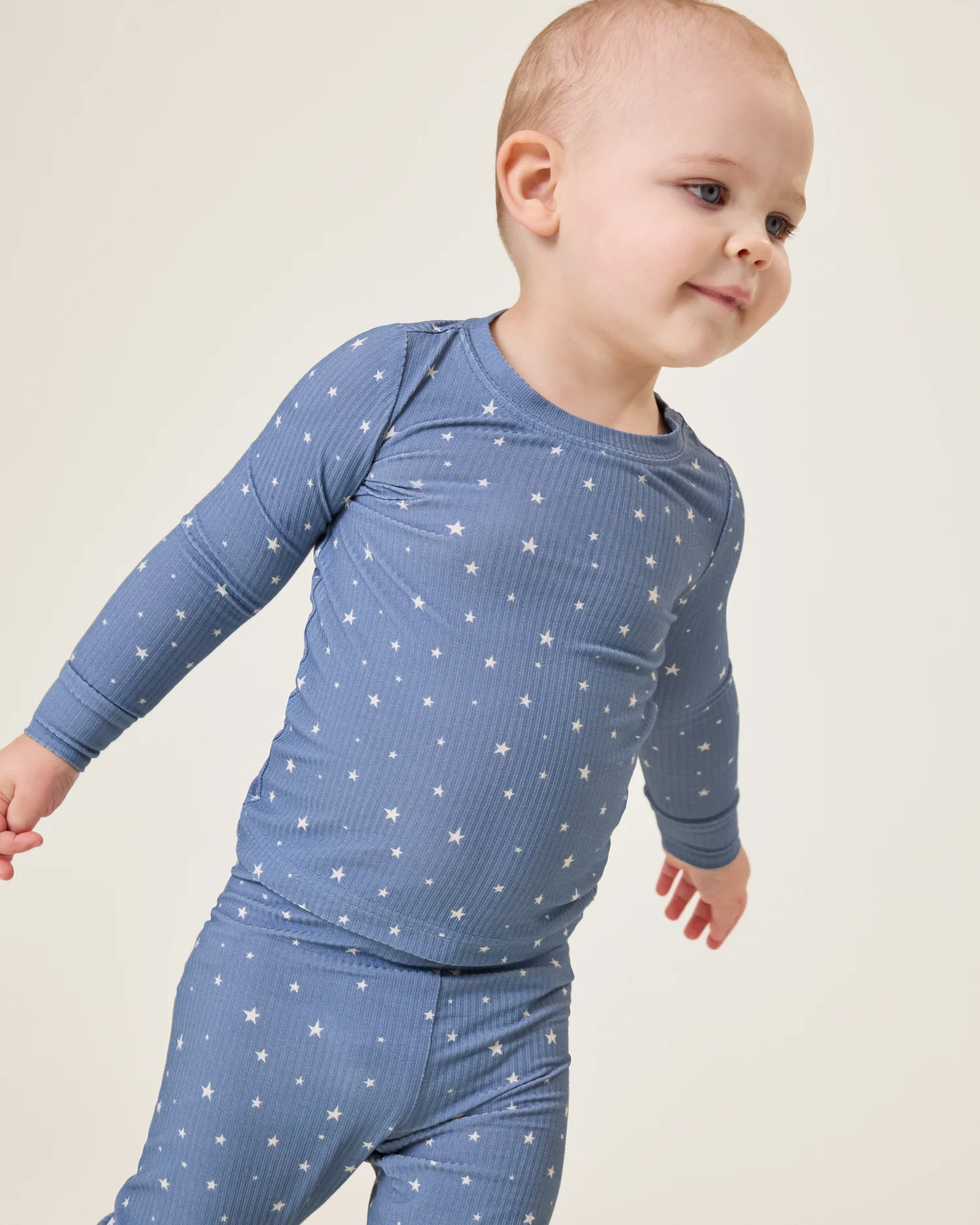 Ribbed Bamboo Baby Two-Piece Pajama Set | Blue Stars