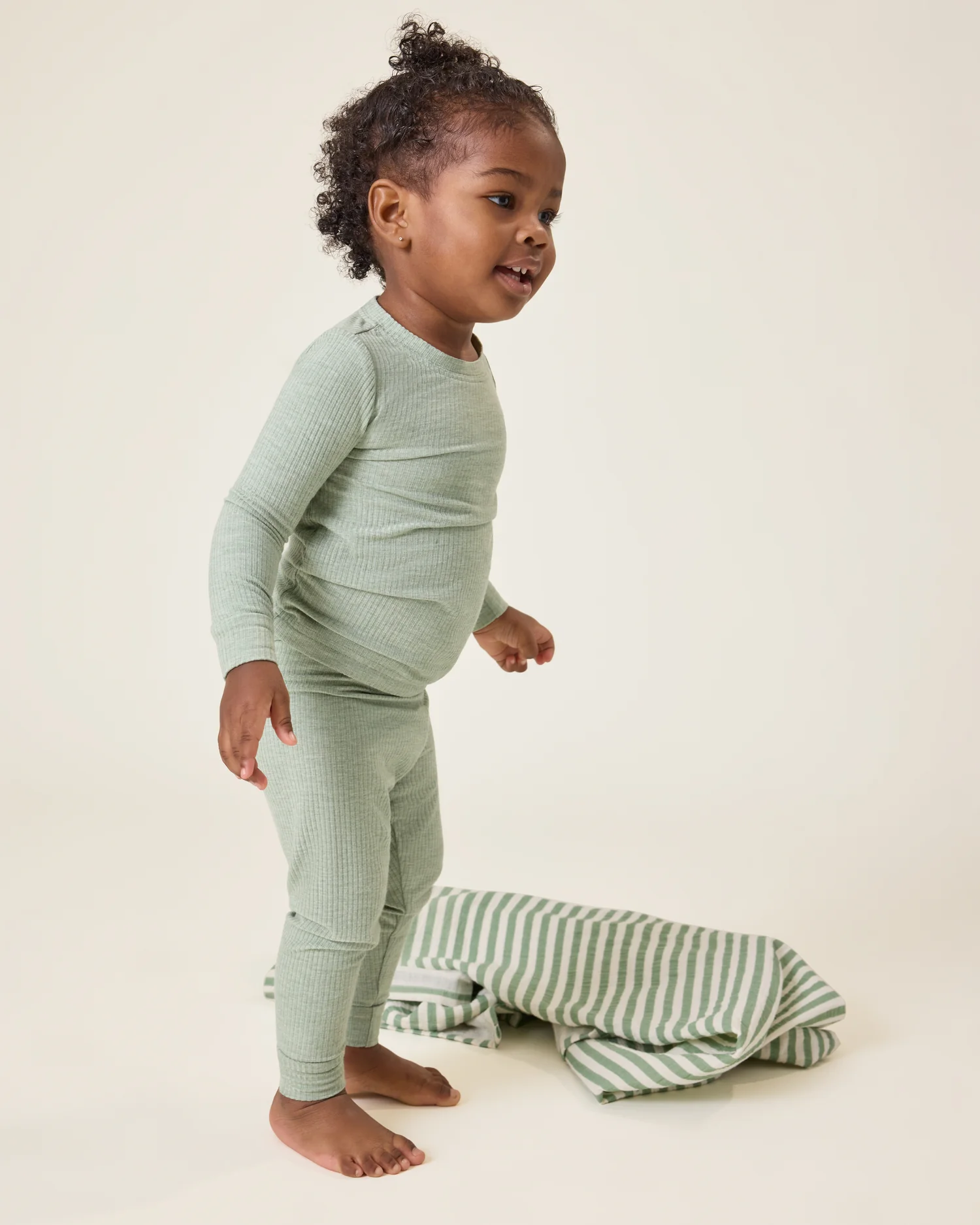 Ribbed Bamboo Baby Two-Piece Pajama Set | Sage Heather