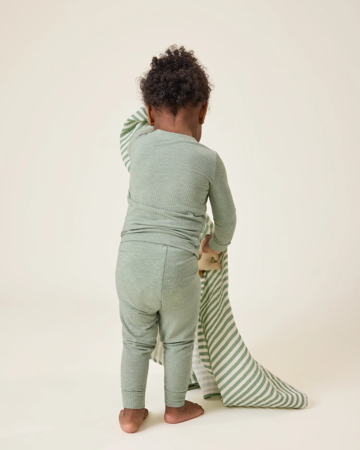 Ribbed Bamboo Baby Two-Piece Pajama Set | Sage Heather - Image 3