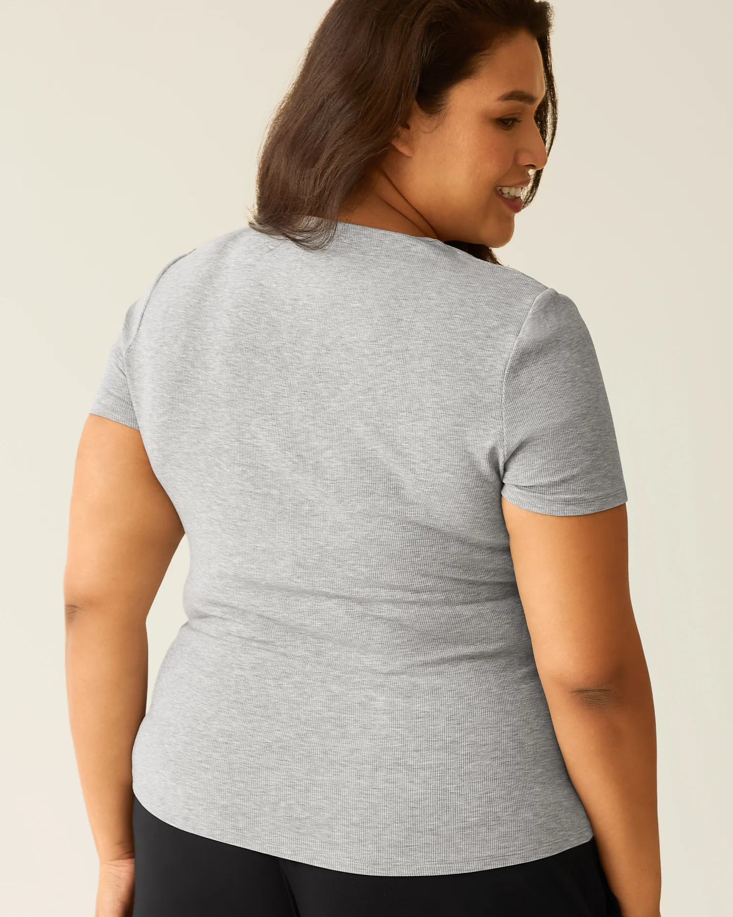 Ribbed Bamboo Crew Neck Nursing T-shirt | Grey Heather - Image 6