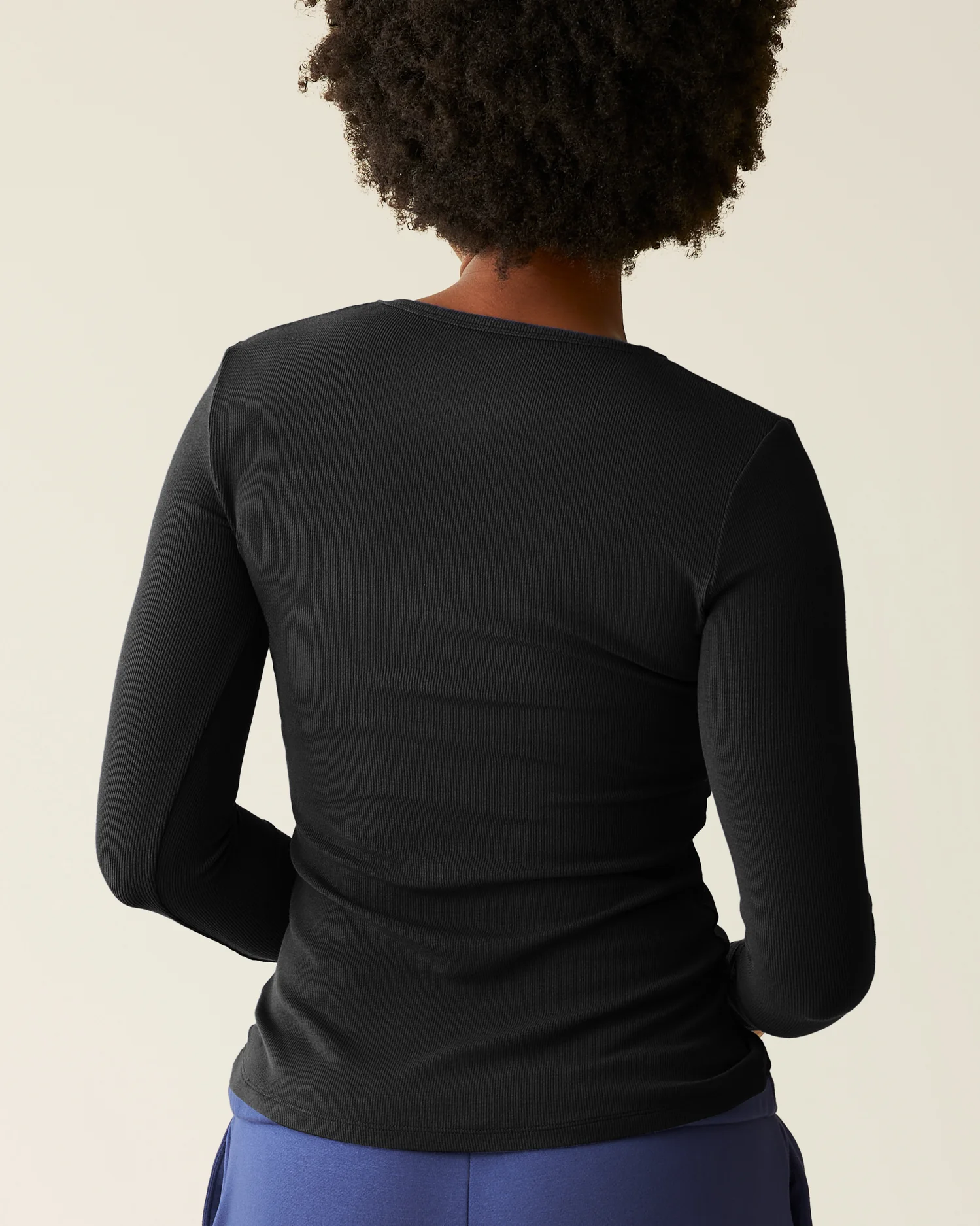 Ribbed Bamboo Long Sleeve Nursing T-shirt | Black - Image 3