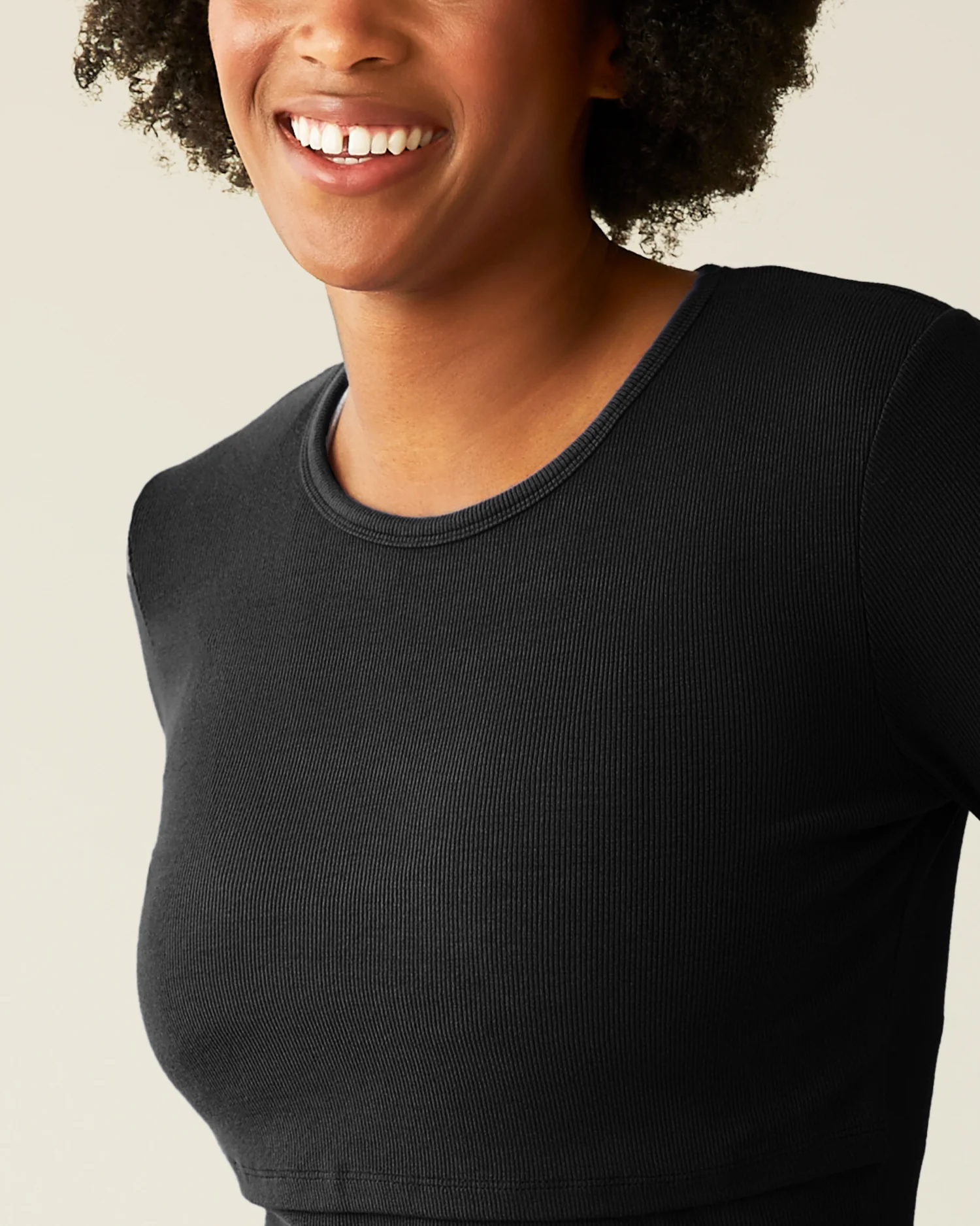 Ribbed Bamboo Long Sleeve Nursing T-shirt | Black - Image 4