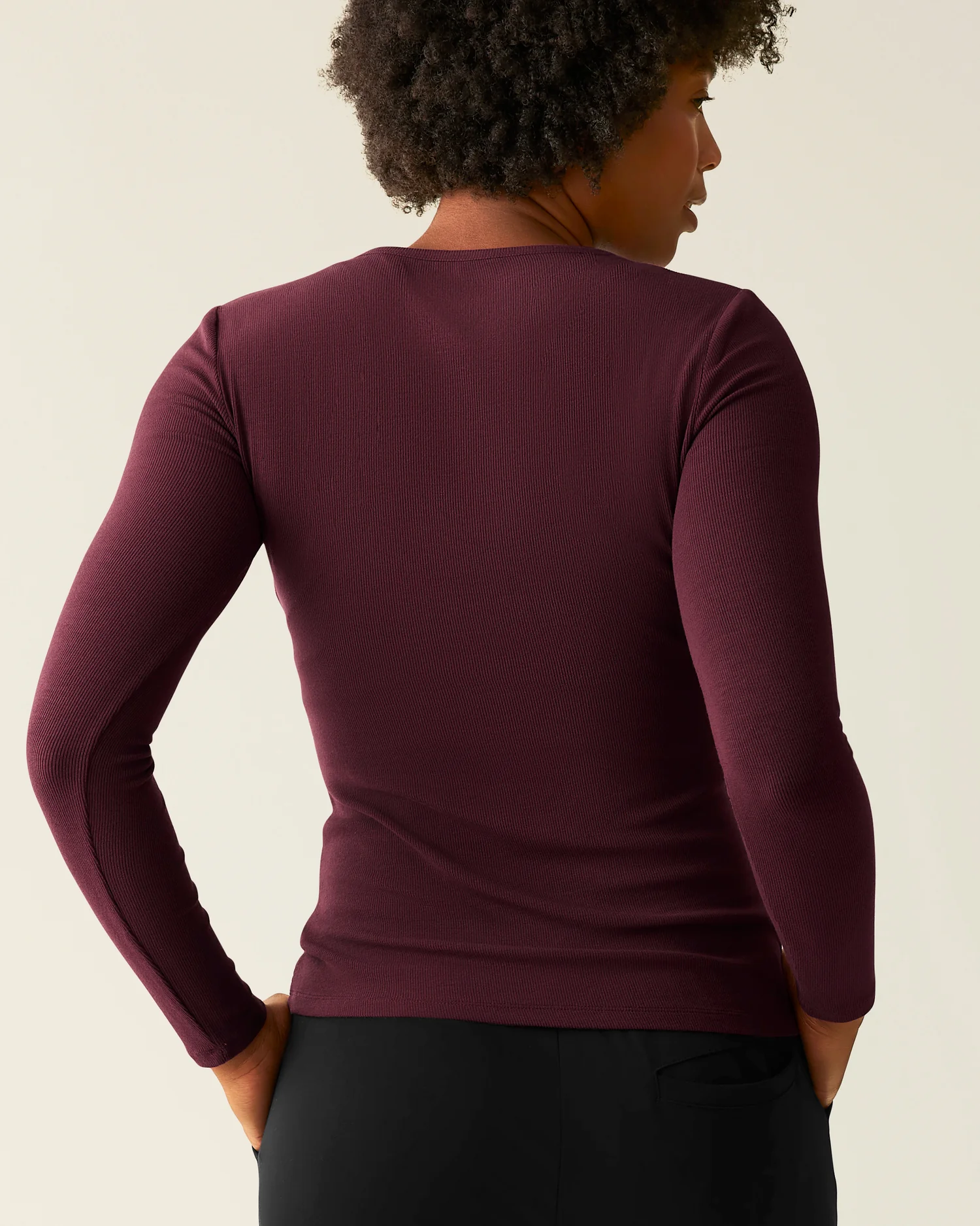 Ribbed Bamboo Long Sleeve Nursing T-shirt | Deep Burgundy - Image 3